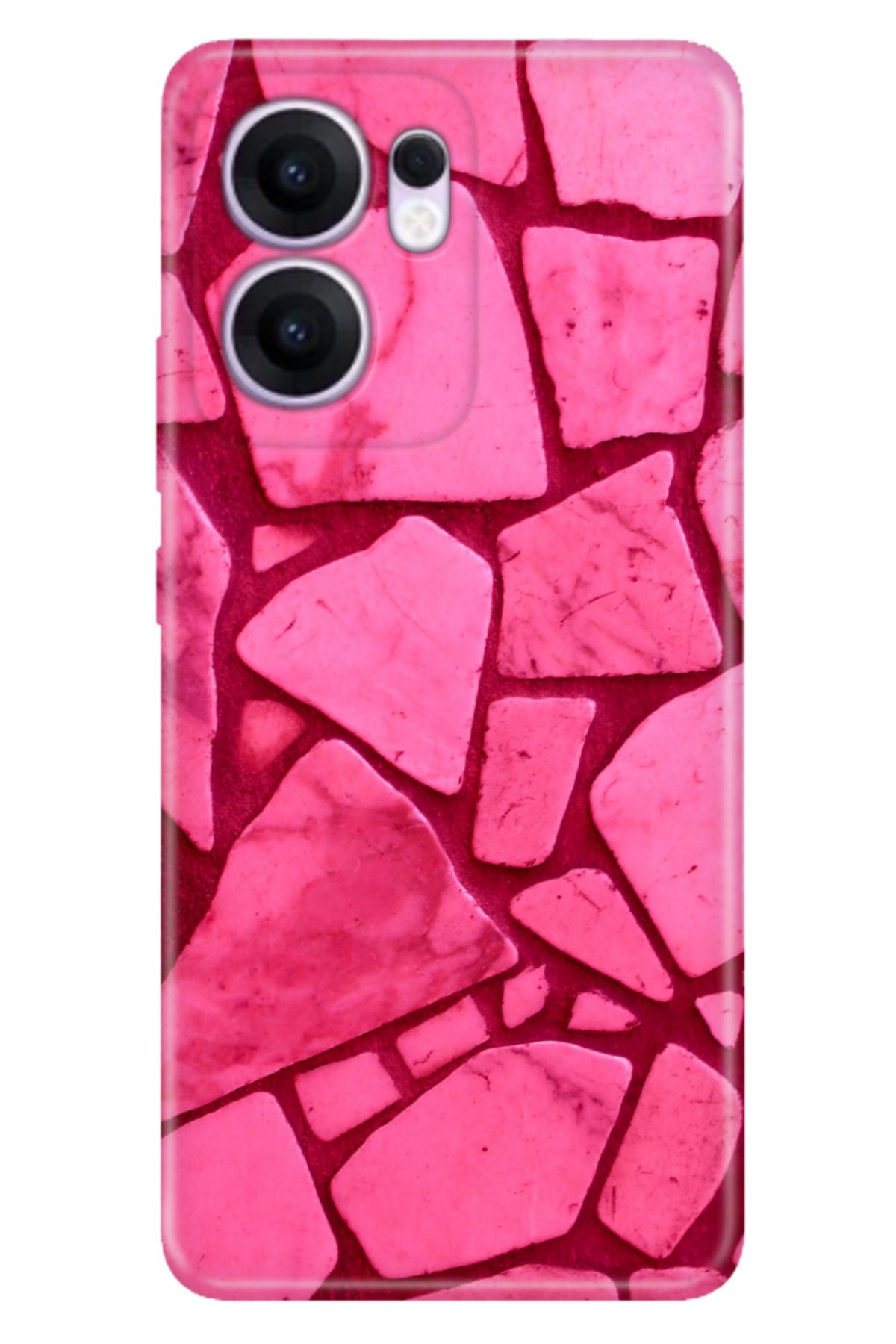 OPPO Reno 13F 5G Kılıf Dekoratif Silikon Baskılı Kapak Pembe Beton
