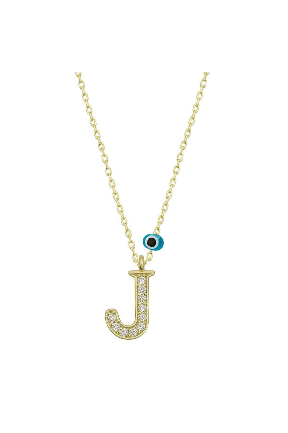 MT29 GİYİM 925 Ayar Gümüş Nazar Gold J Harfi Kadın Gümüş Kolye (T6786) (336336)