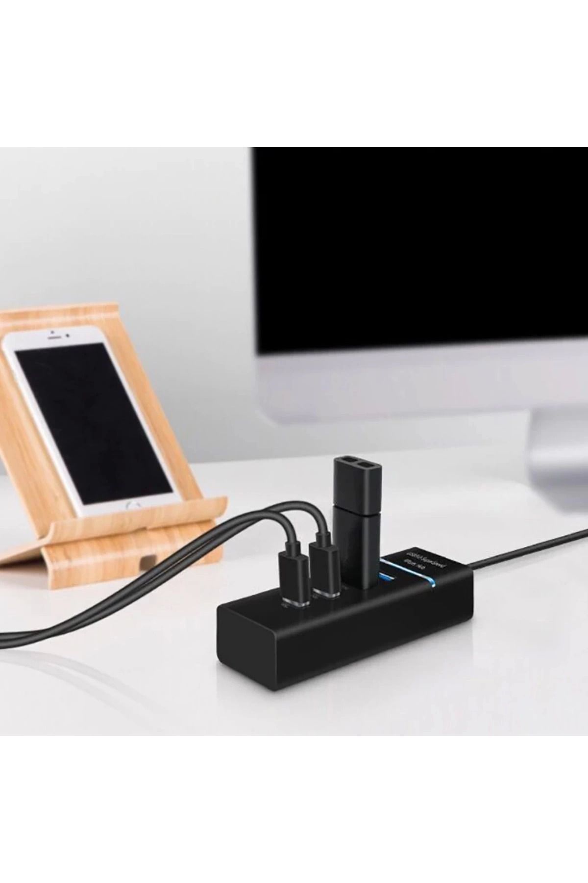 Silahlı Tower Çok Amaçlı 4 Port Girişli Güçlü Usb 3.0 Port Çoklayıcı Adaptör Switch Splitter Hub 1.2m Kablo