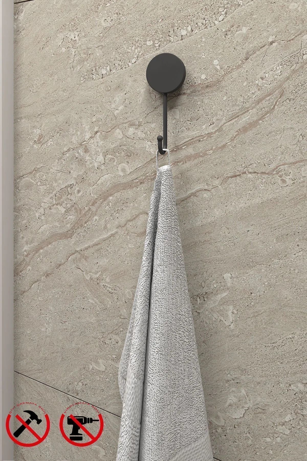 KapKacakAl Mat Siyah Tekli Havlu Askısı Yapışkanlı & Vidalı Montaj Banyo ve Mutfak Askısı