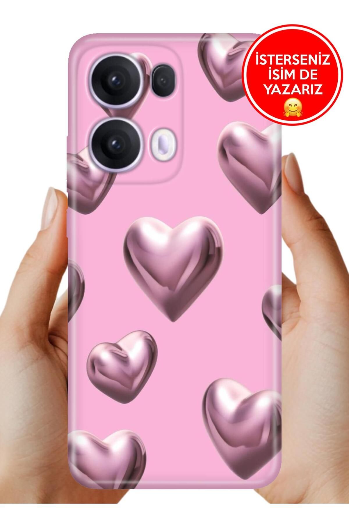 OPPO Reno 13 Pro Kılıf Oppo Reno 13 Pro Desenli Şeffaf Kılıf Üzeri Silikon Platin Kalp