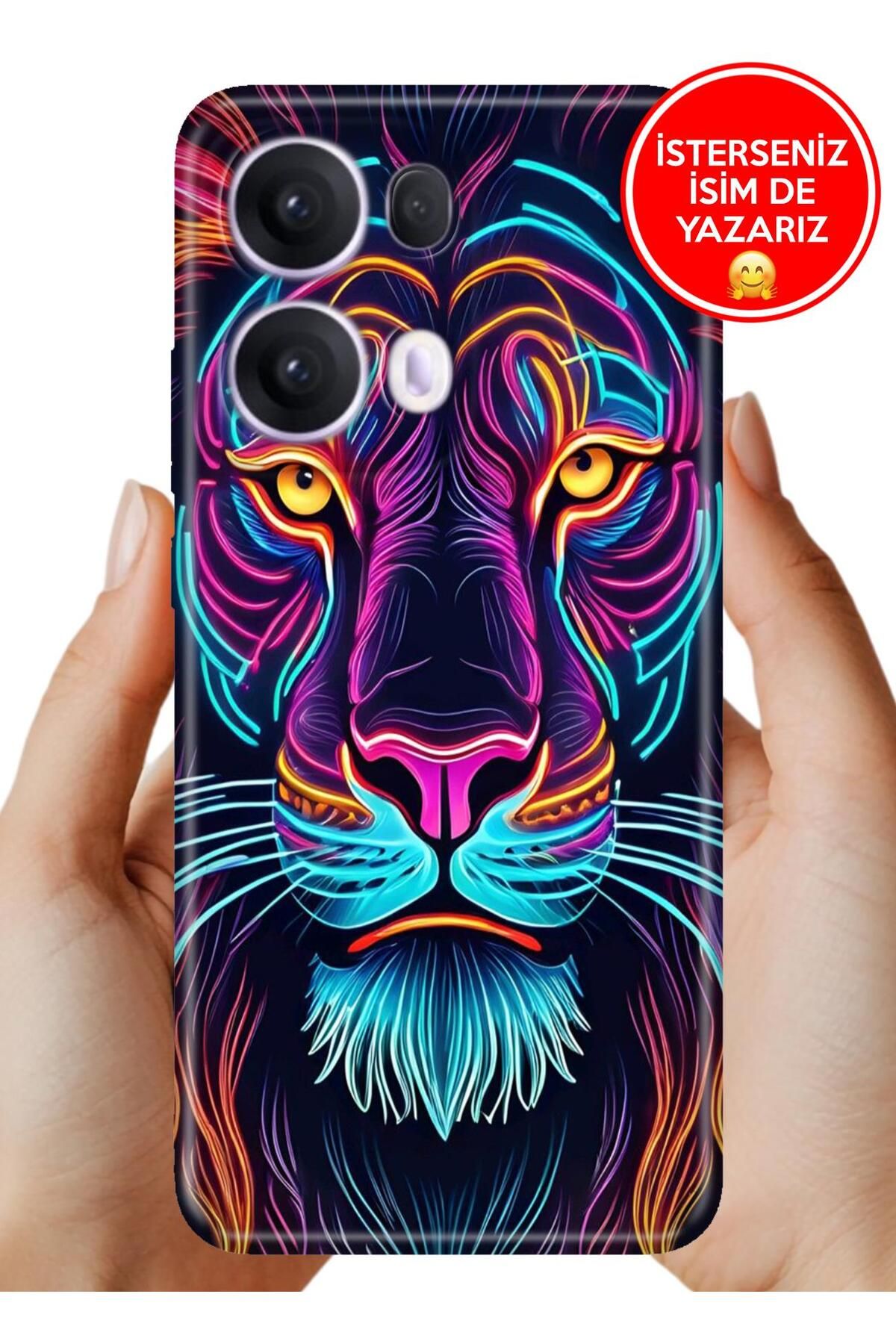 OPPO Reno 13 Pro Kılıf Oppo Reno 13 Pro A Kalite Baskılı Art Silikon Led Lion