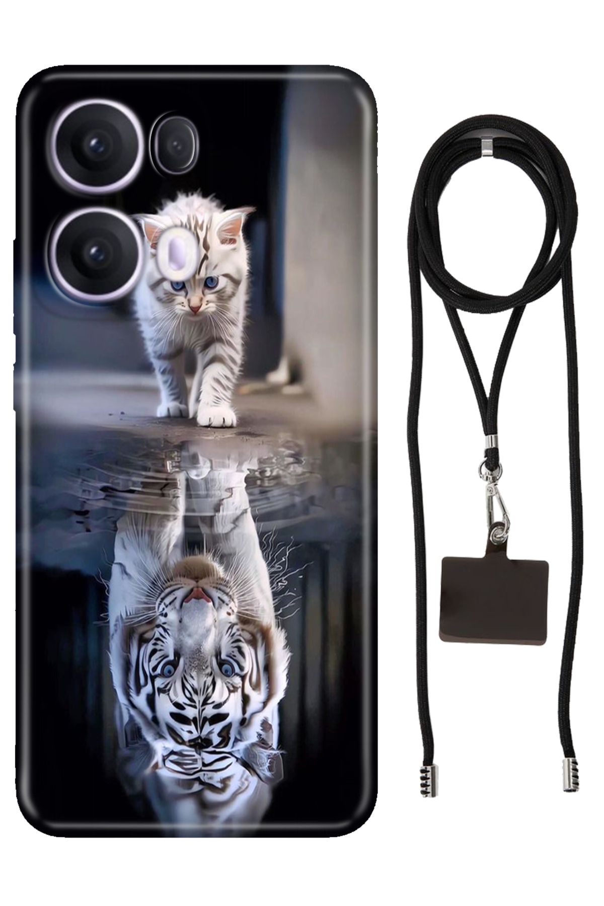 OPPO Reno 13 Pro Oppo Kılıf Silikon Big Cat İpli Boyun Askısı