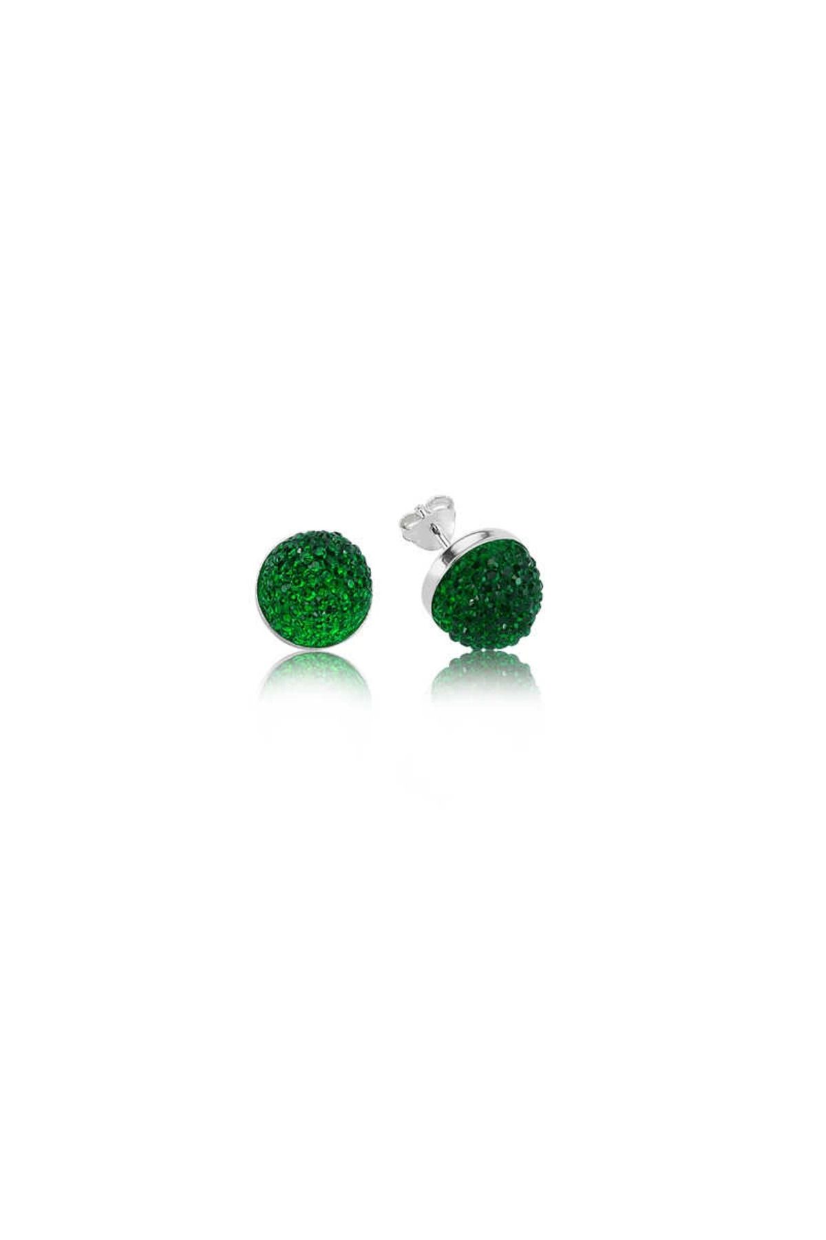 MT29 GİYİM 925 Ayar Gümüş Yeşil Kristal Çivili Küpe (EA1650003) (336336)