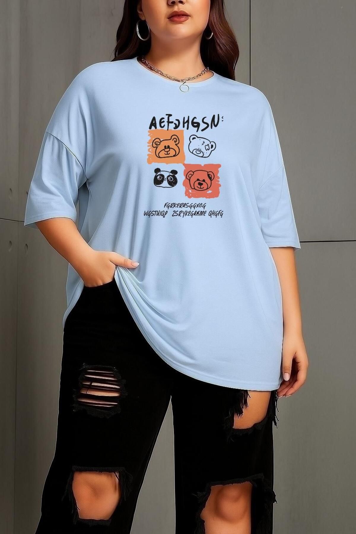 BENROMA BÜYÜK BEDEN AEF AYICIK BASKILI UNİSEX TİŞÖRT