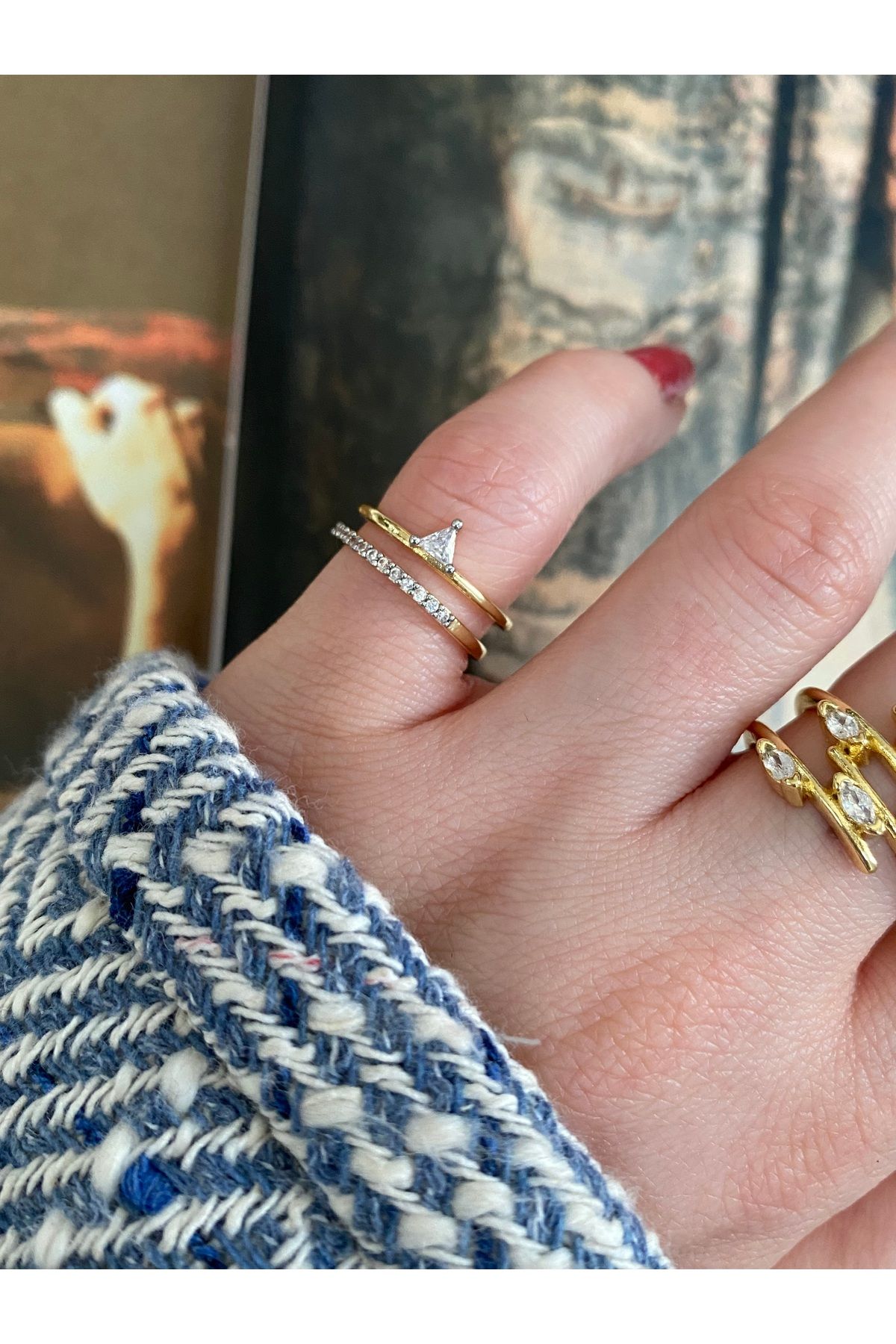 Pinery Jewels Zirkon Taşlı Serçe Parmak Alttan Ayarlamalı Kadın Yüzük
