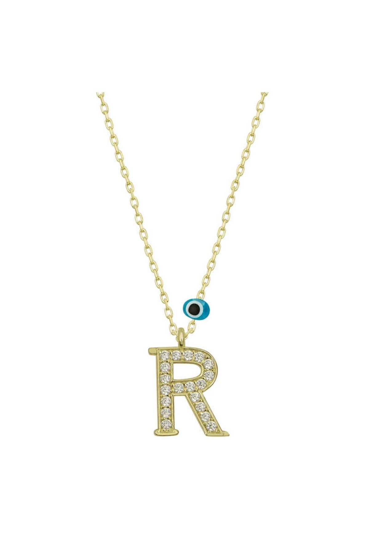 MT29 GİYİM 925 Ayar Gümüş Nazar Gold R Harfi Kadın Gümüş Kolye (T6794) (336336)