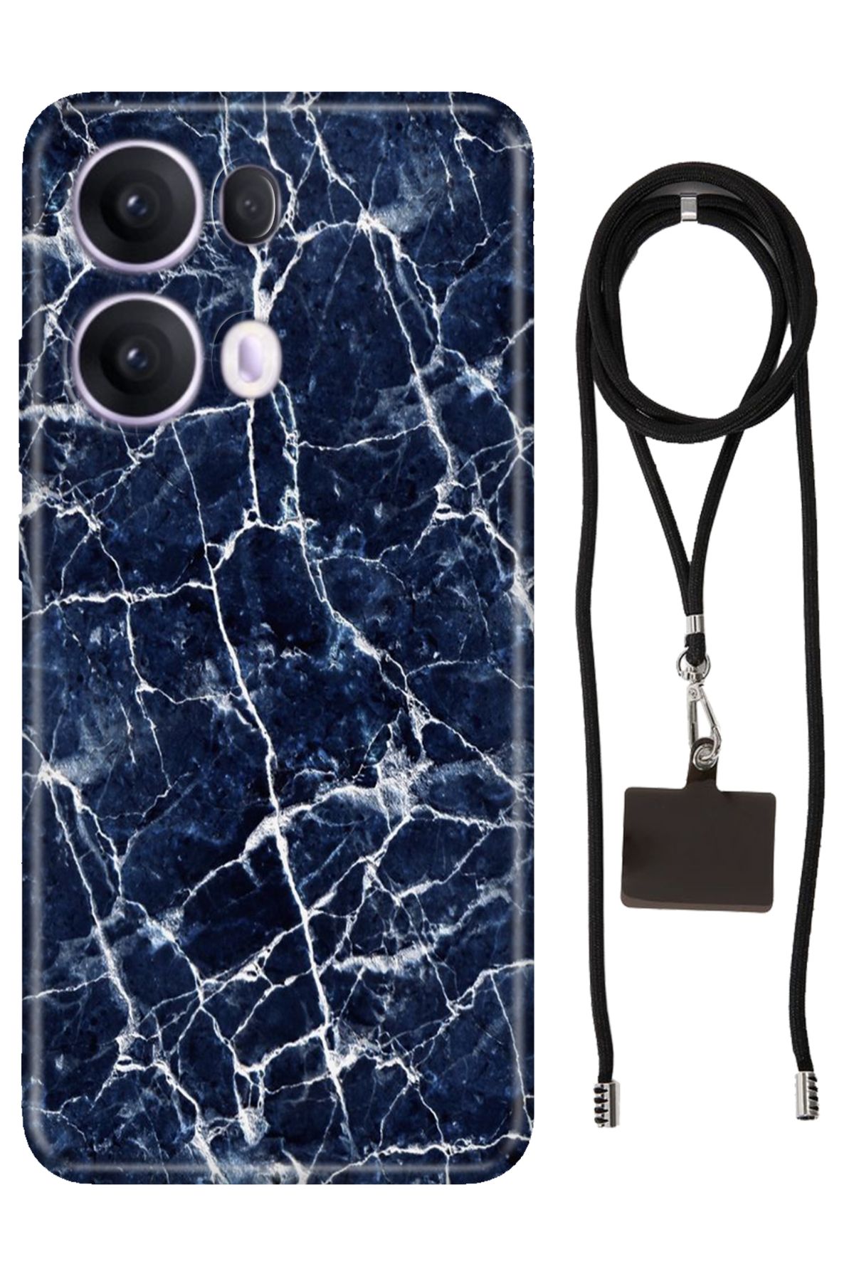 OPPO Reno 13 Pro Oppo Kılıf Silikon Dark Blue İpli Boyun Askısı