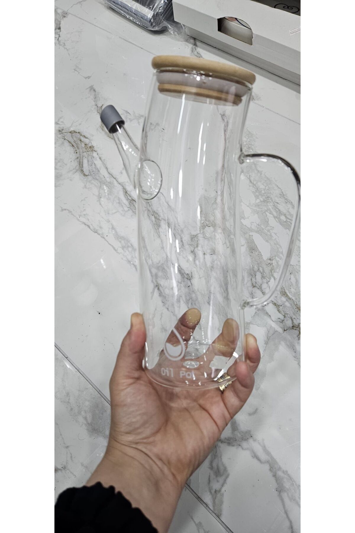TT Home LİVA Bambu Kapak Cam Yağdanlık950 ML