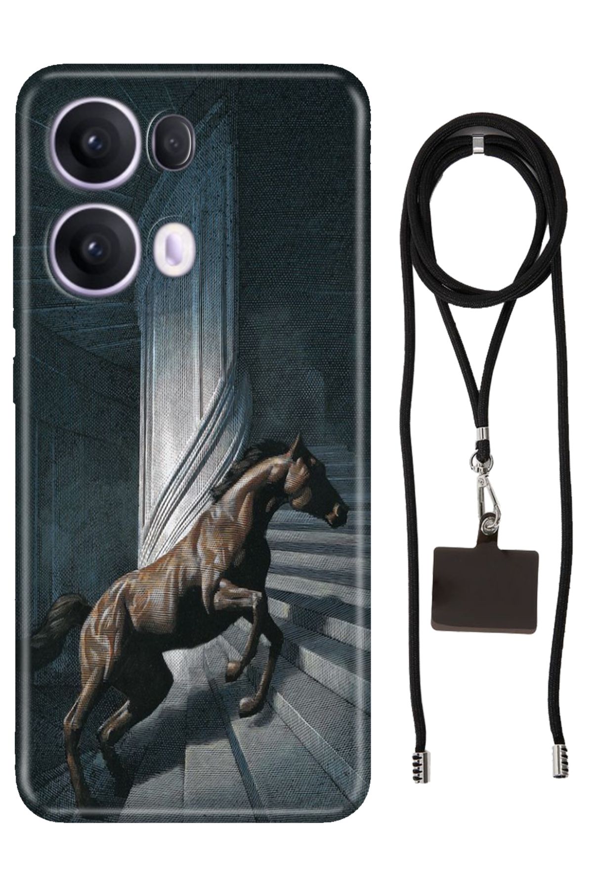 OPPO Reno 13 Pro Oppo Kılıf Silikon Horse İpli Boyun Askısı
