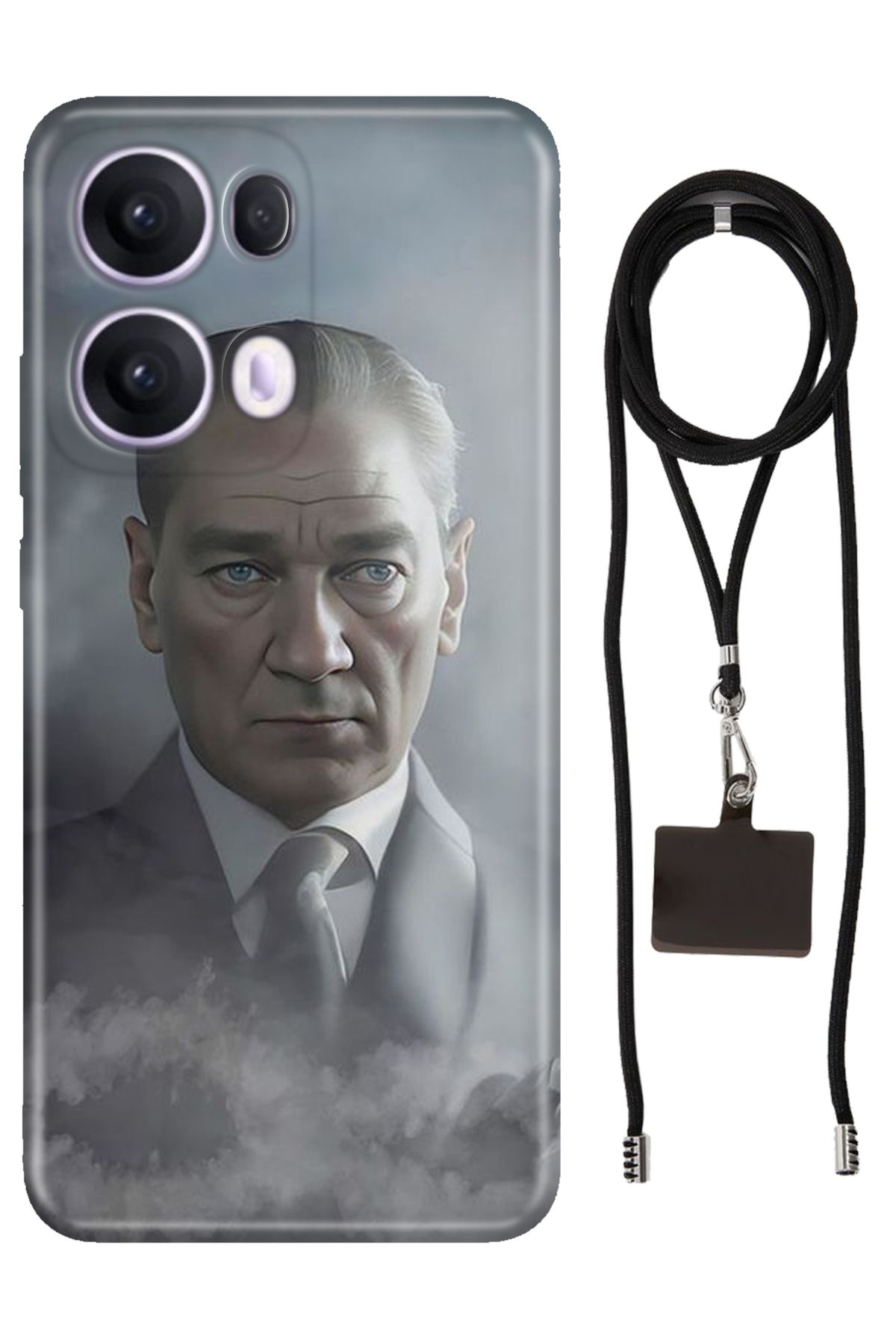 OPPO Reno 13 Pro Oppo Kılıf Silikon Atatürk 1938 İpli Boyun Askısı