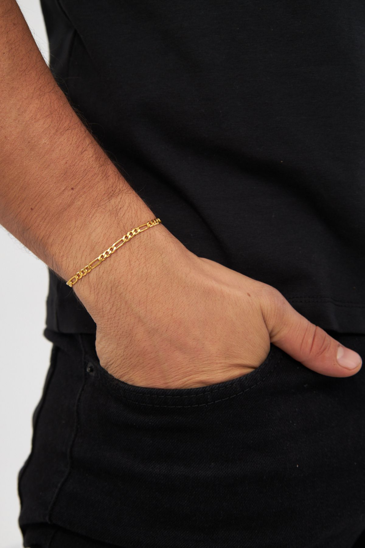 anadolusilver 4 mm Figaro İtalyan Model 925 Ayar Gümüş Zincir Bileklik Gold Kaplama