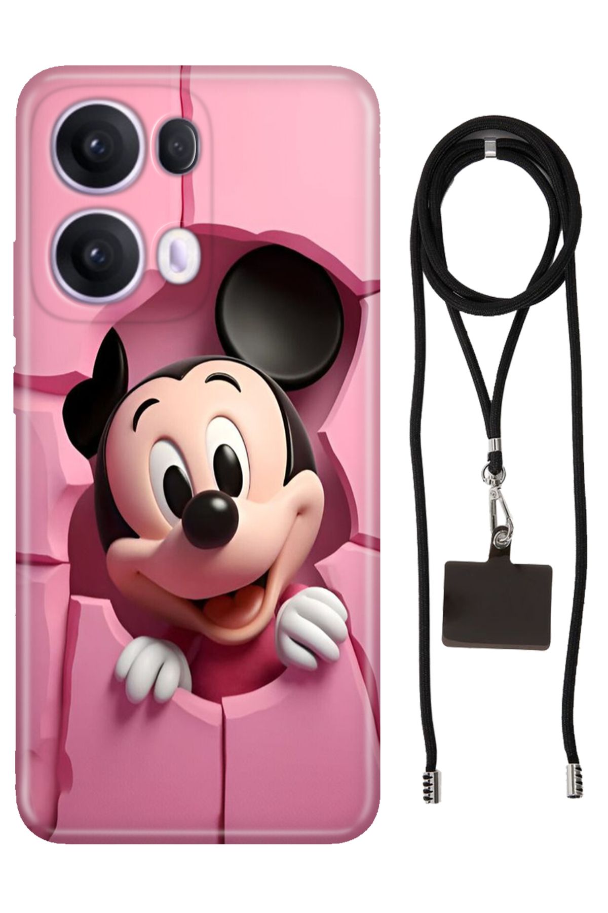 OPPO Reno 13 Pro Oppo Kılıf Silikon Mickey İpli Boyun Askısı