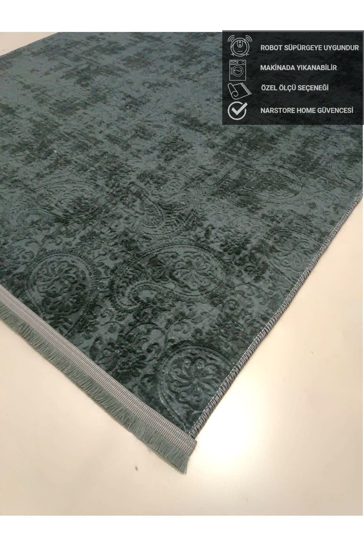NaRStore Home Kaymaz Taban Saçaklı Kesme Halı Yolluk Nevra Dinar Antrasit