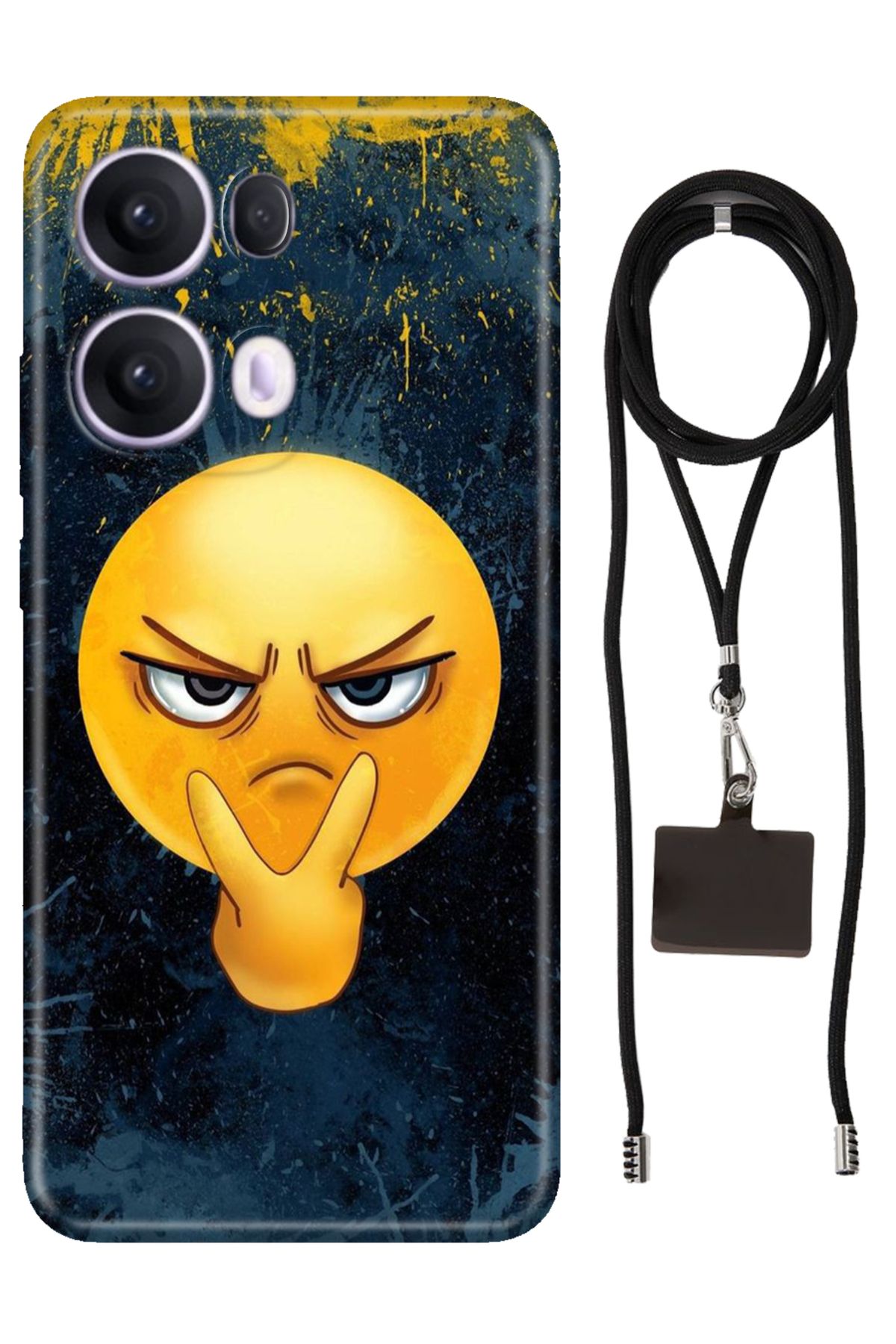 OPPO Reno 13 Pro Oppo Kılıf Silikon Emojixx İpli Boyun Askısı