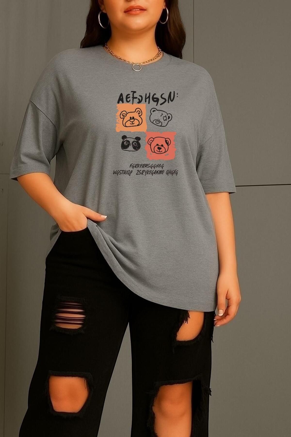 BENROMA BÜYÜK BEDEN AEF AYICIK BASKILI UNİSEX TİŞÖRT