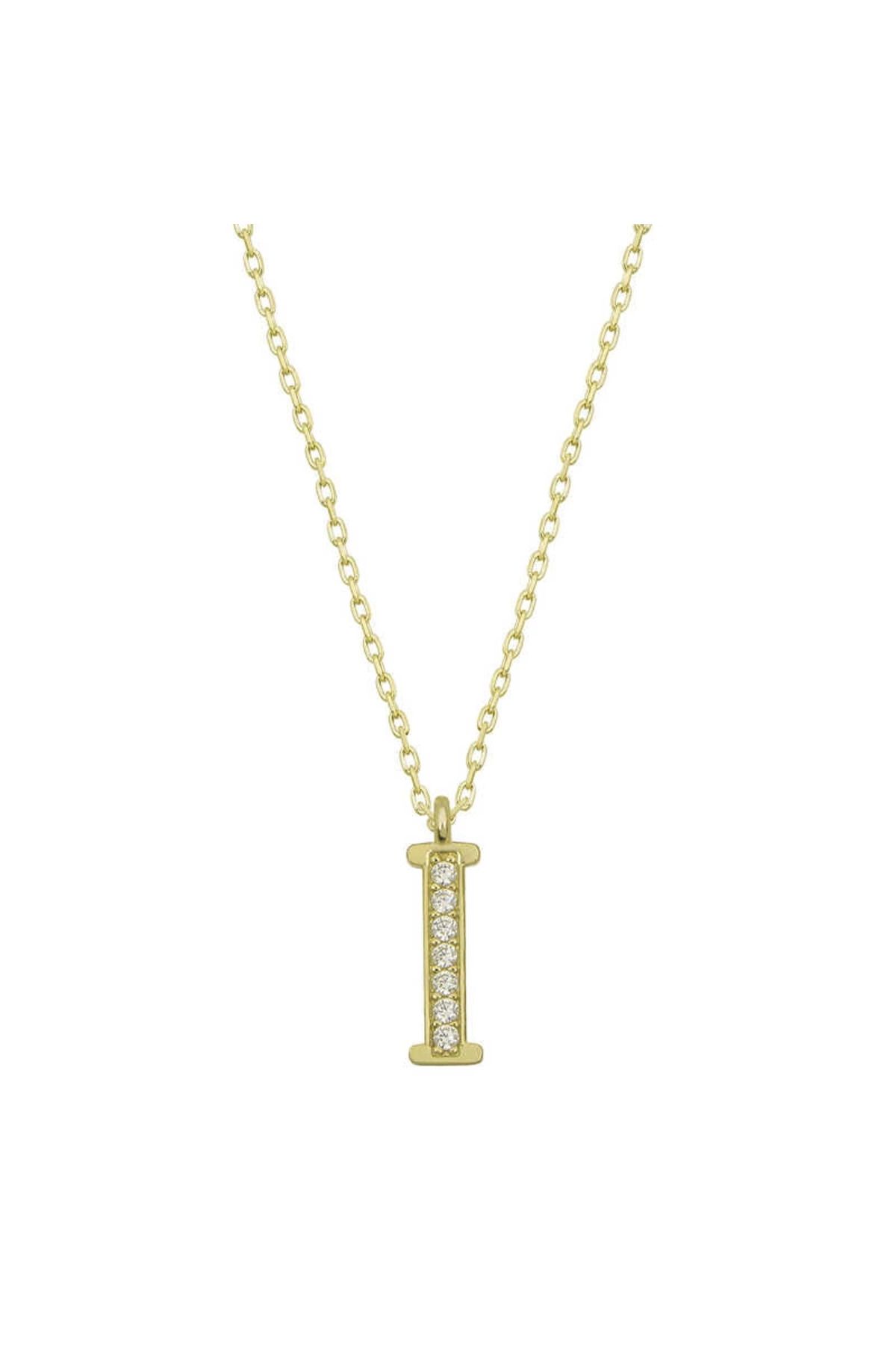 MT29 GİYİM 925 Ayar Gümüş Gold I Harfi Kadın Gümüş Kolye (T6615) (336336)