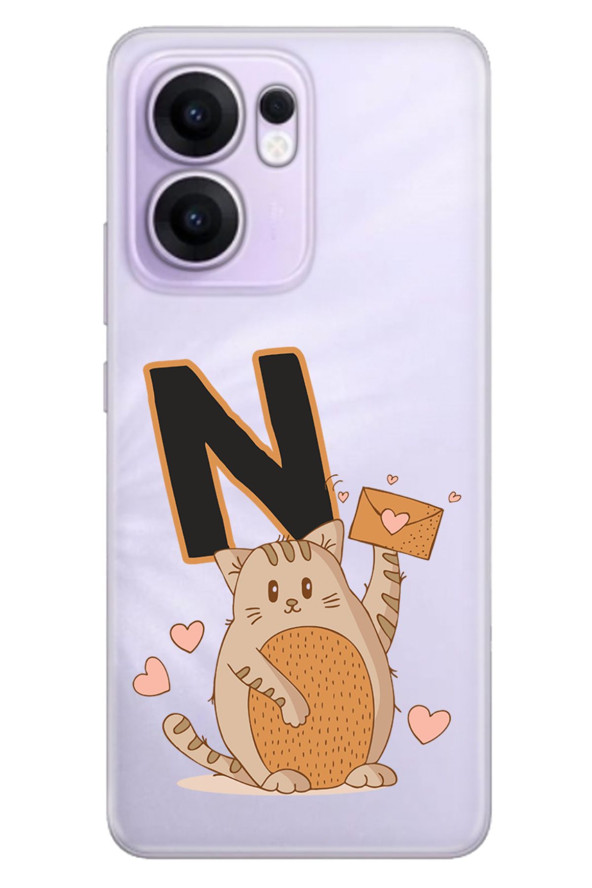 OPPO Reno 13F 5G Kılıf Tema Art Desenli Baskılı Silikon Kedili N Harfi
