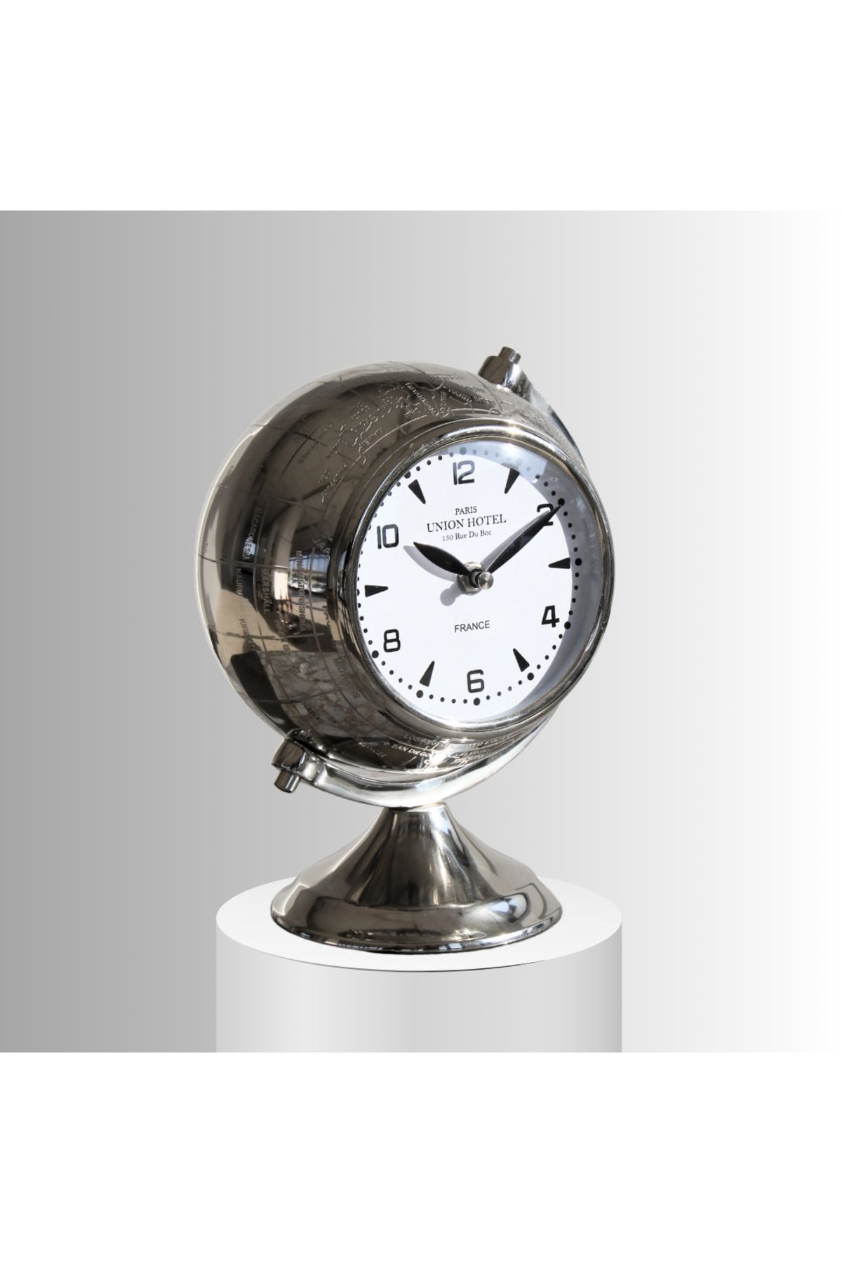 Modelce Metal Masaüstü Saat – Gümüş Renk | 27 cm Dekoratif Ayaklı Saat
