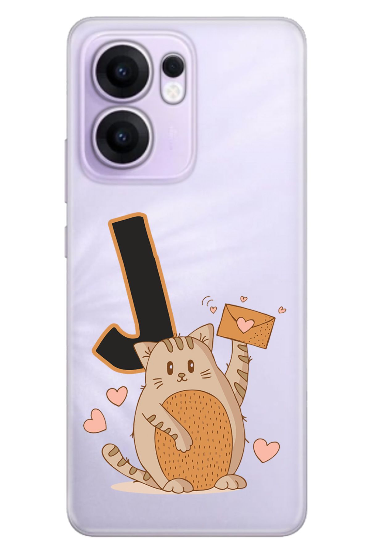 OPPO Reno 13F 5G Kılıf Tema Art Desenli Baskılı Silikon Kedili J Harfi