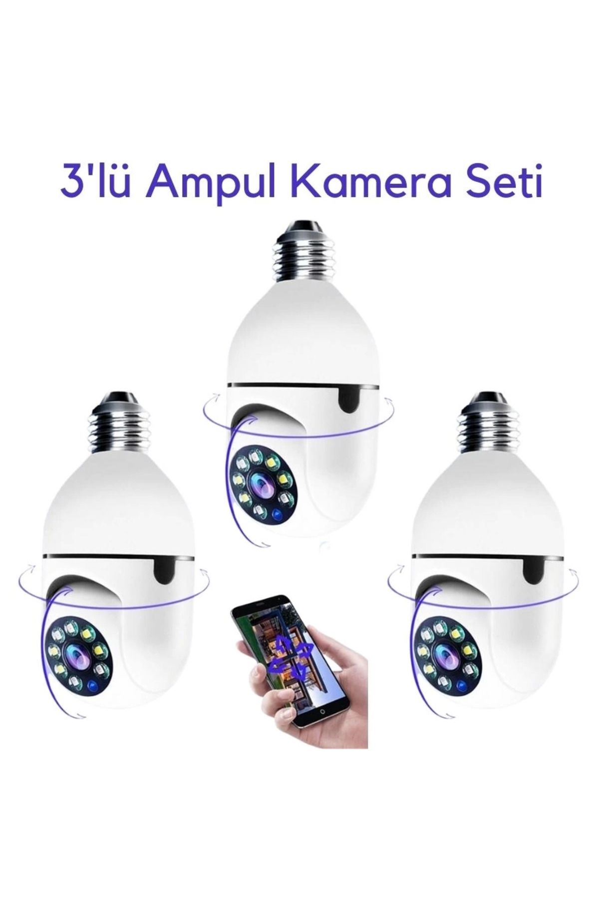 MT29 GİYİM 3 Lü Kamera Seti Wifi 360 Derece Panoramik Ampul Kamera Güvenlik Kamerası Gece Görüşlü Sesli