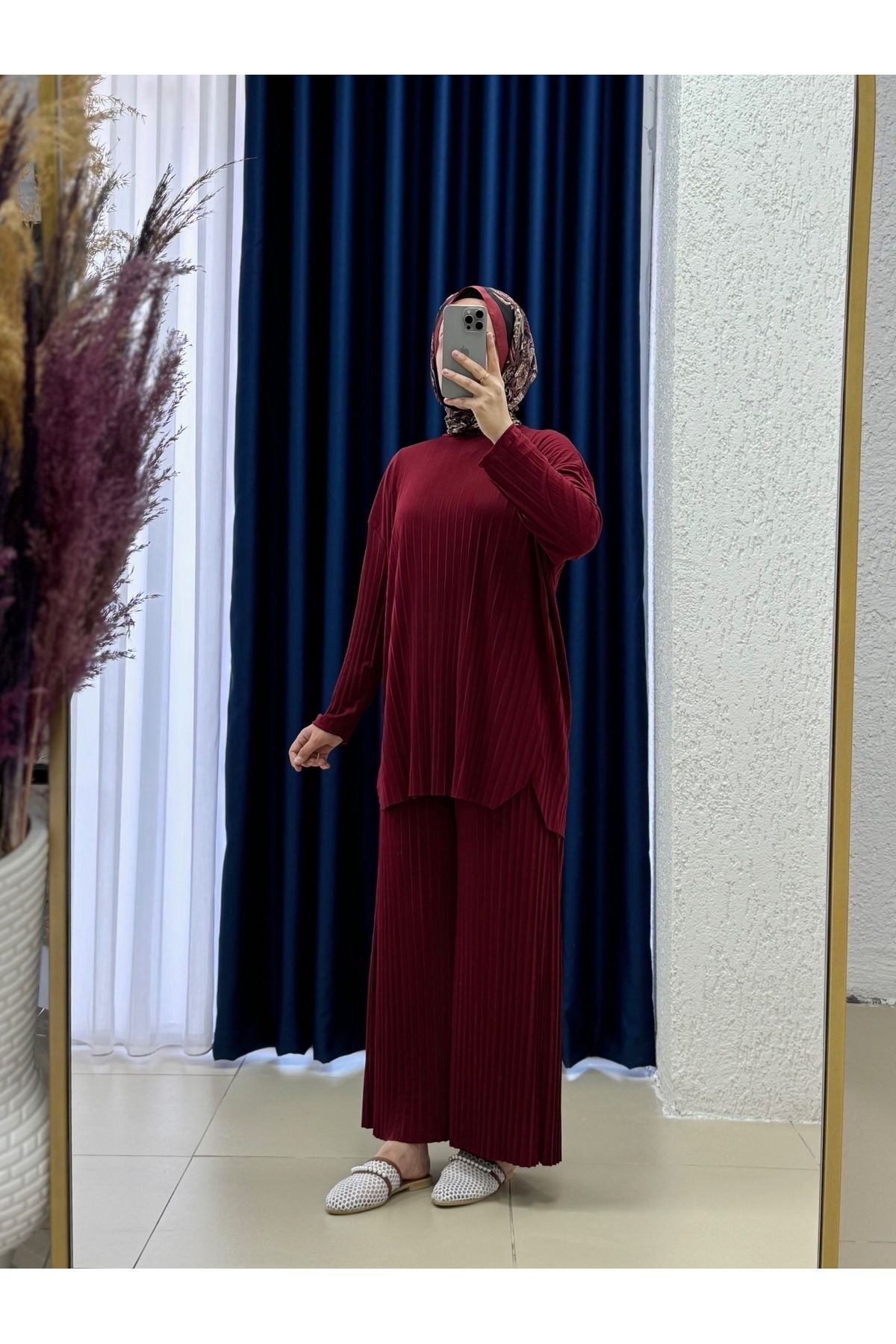 Mihra Funda Piliseli Sendy Pantolonlu Takım-MF1708 Bordo