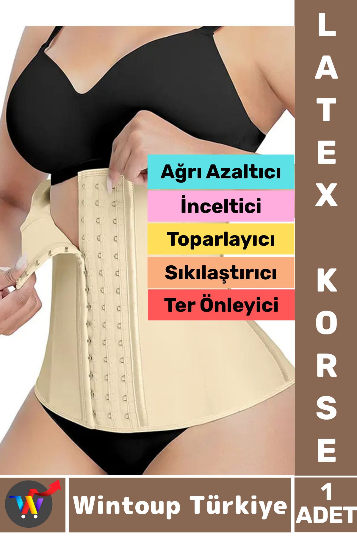 Wintoup Özel Üretim Vücut Şekillendiren Toparlayan İncelten Ağrı Azaltan Ter Emici Kadın Askısız LATEX KORSE
