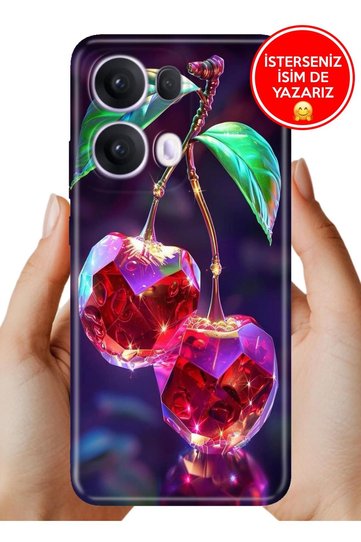 OPPO Reno 13 Pro Kılıf Oppo Reno 13 Pro Kamera Korumalı Full Desen Arka Silikon Kristal Kiraz