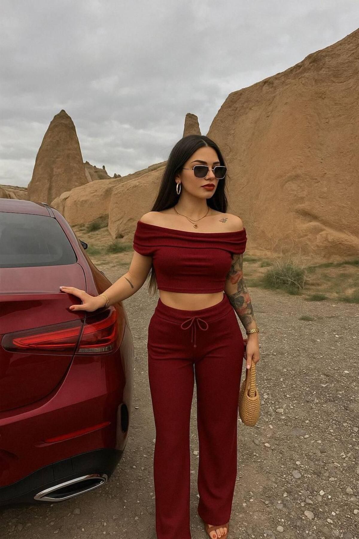 Beyza Bordo Madonna Yaka Takım