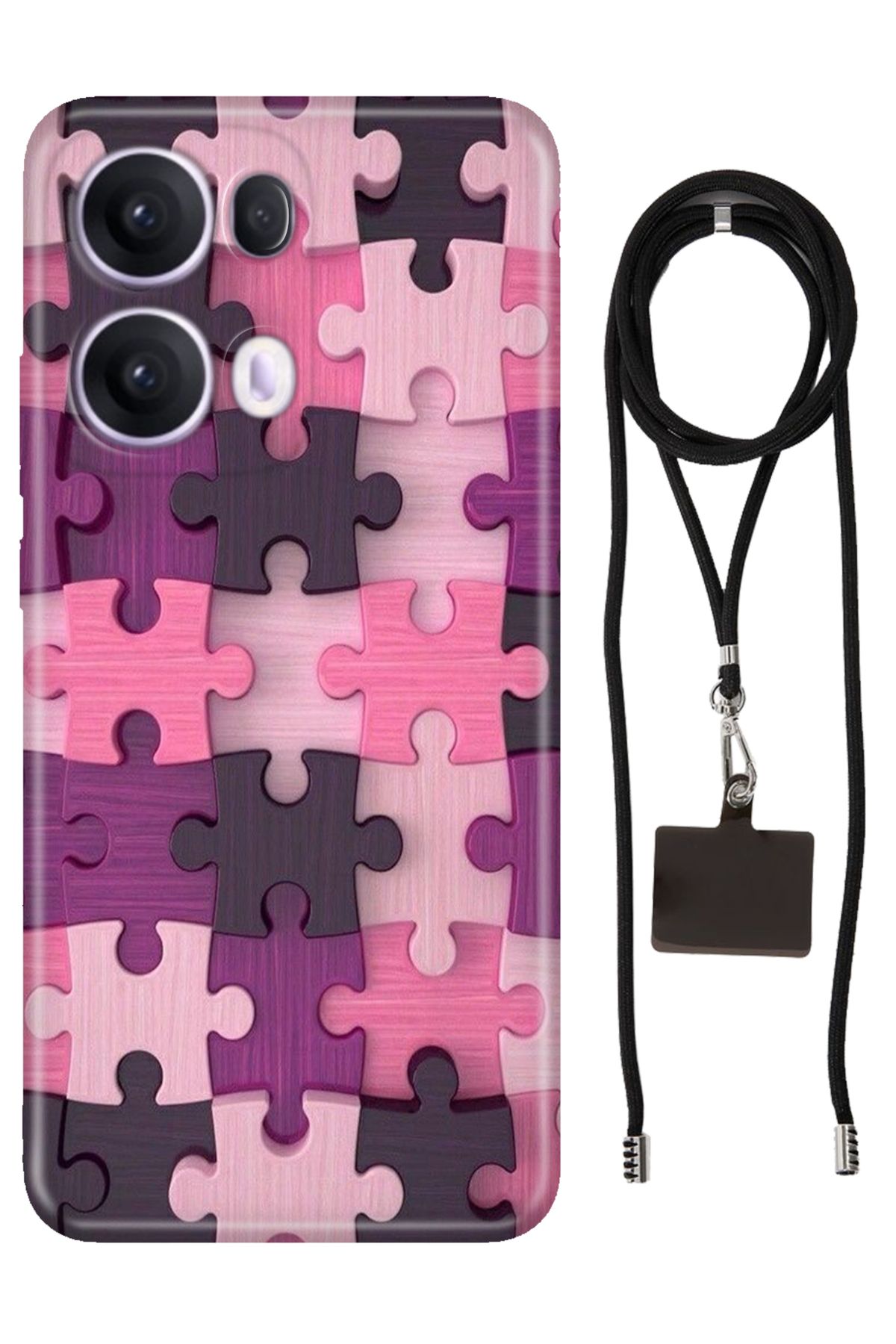 OPPO Reno 13 Pro Oppo Kılıf Silikon Puzzle İpli Boyun Askısı