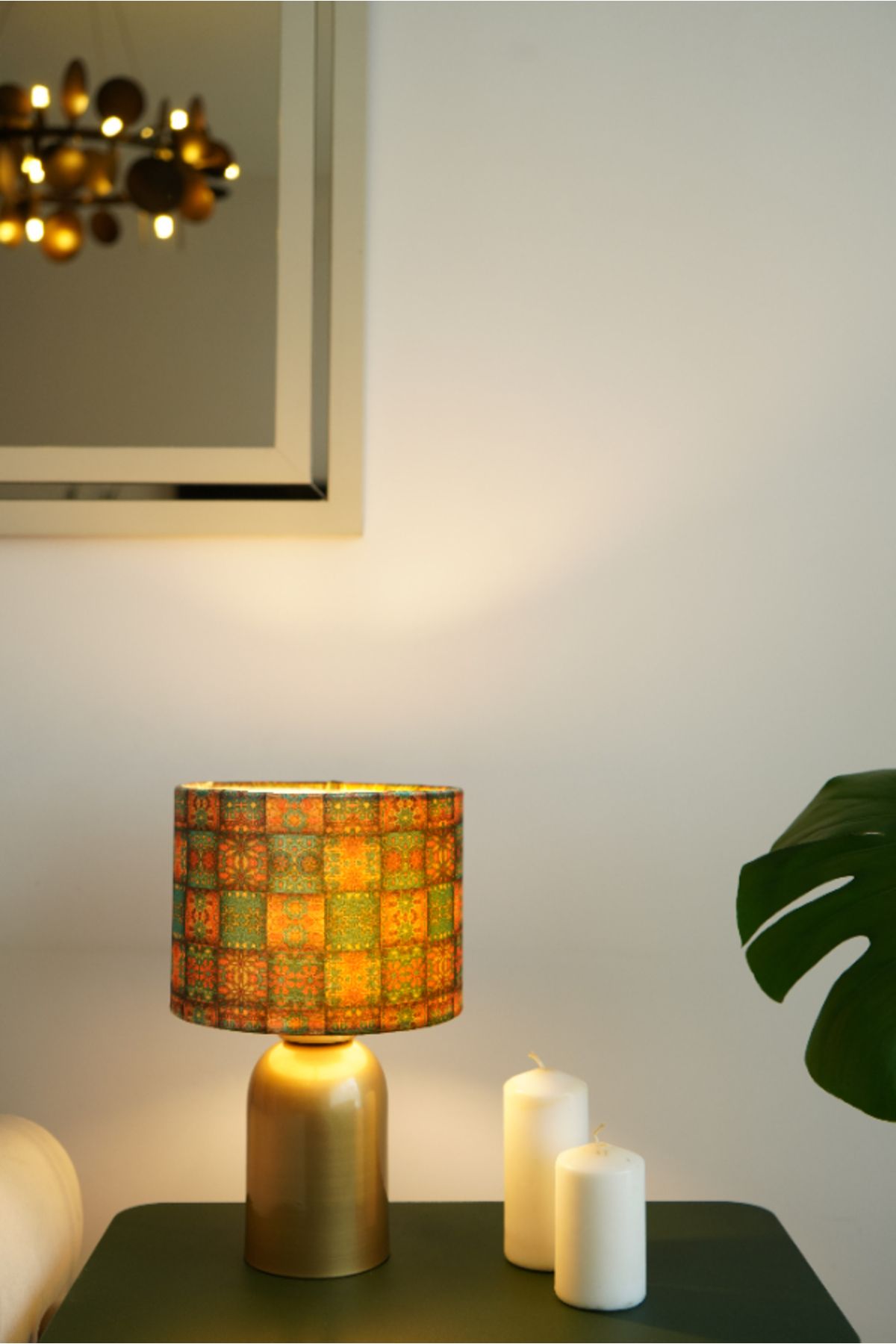 retro home design Eskitme Ayaklı Özel Kare Desenli Kadife Kumaş Şapkalı Şık Yatak Odası Salon Abajur Özel