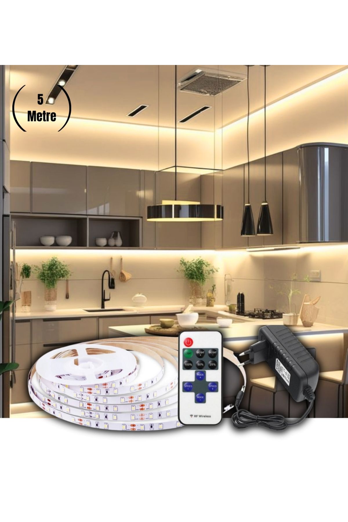 burul SB-6557 5 Metre Gün Işığı Şerit Led Işık Dimmer Kumandalı Mutfak Tezgah Çalışma Masası Raf Işık