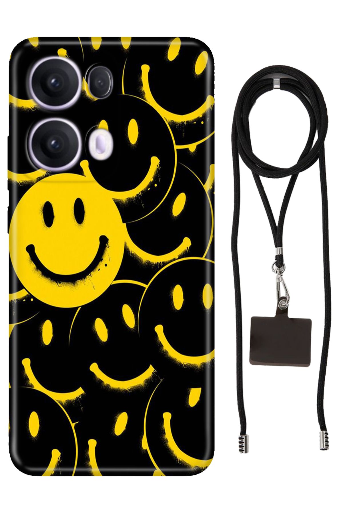 OPPO Reno 13 Pro Oppo Kılıf Silikon Smile Yellow İpli Boyun Askısı