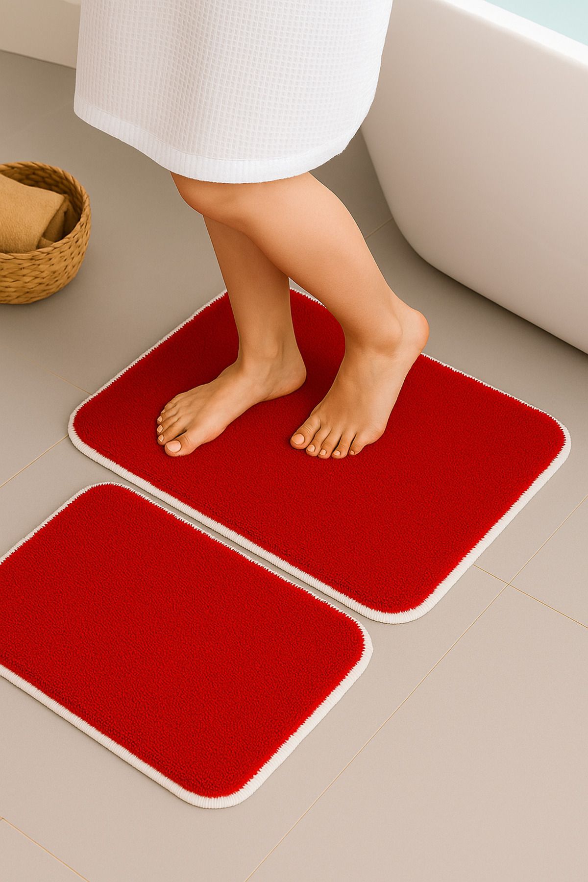 Carpetella Yumuşak Peluş Banyo Halısı 50x60 - 60x90cm Kaymaz Tabanlı Su Emici Banyo Paspas Seti