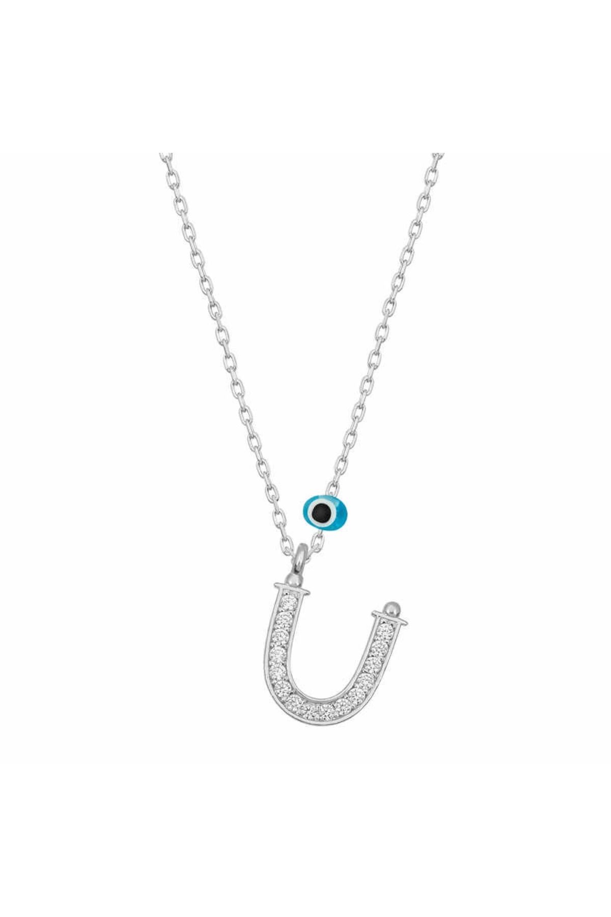 KAKTÜS JACK 925 Ayar Gümüş Nazar Rodyum Ü Harfi Kadın Gümüş Kolye (T6828) (336336)