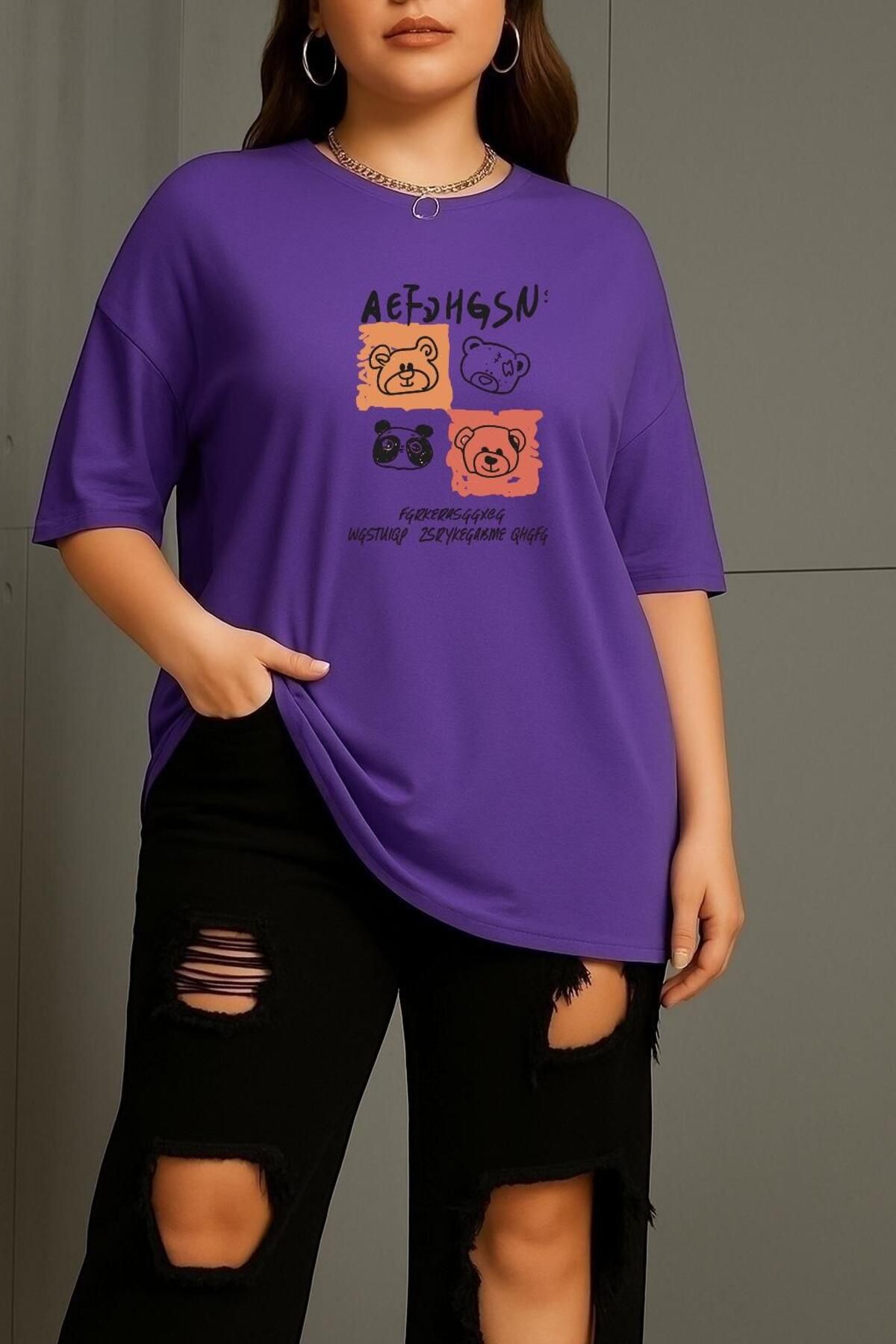 BENROMA BÜYÜK BEDEN AEF AYICIK BASKILI UNİSEX TİŞÖRT