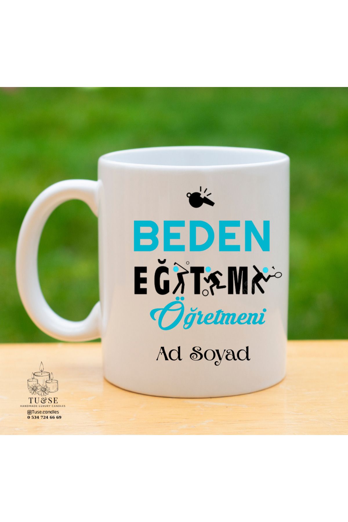 Tu&Se Candles 🏃‍♂️ Beden Eğitimi Öğretmenine Özel Kupa – İsme Özel Spor Temalı