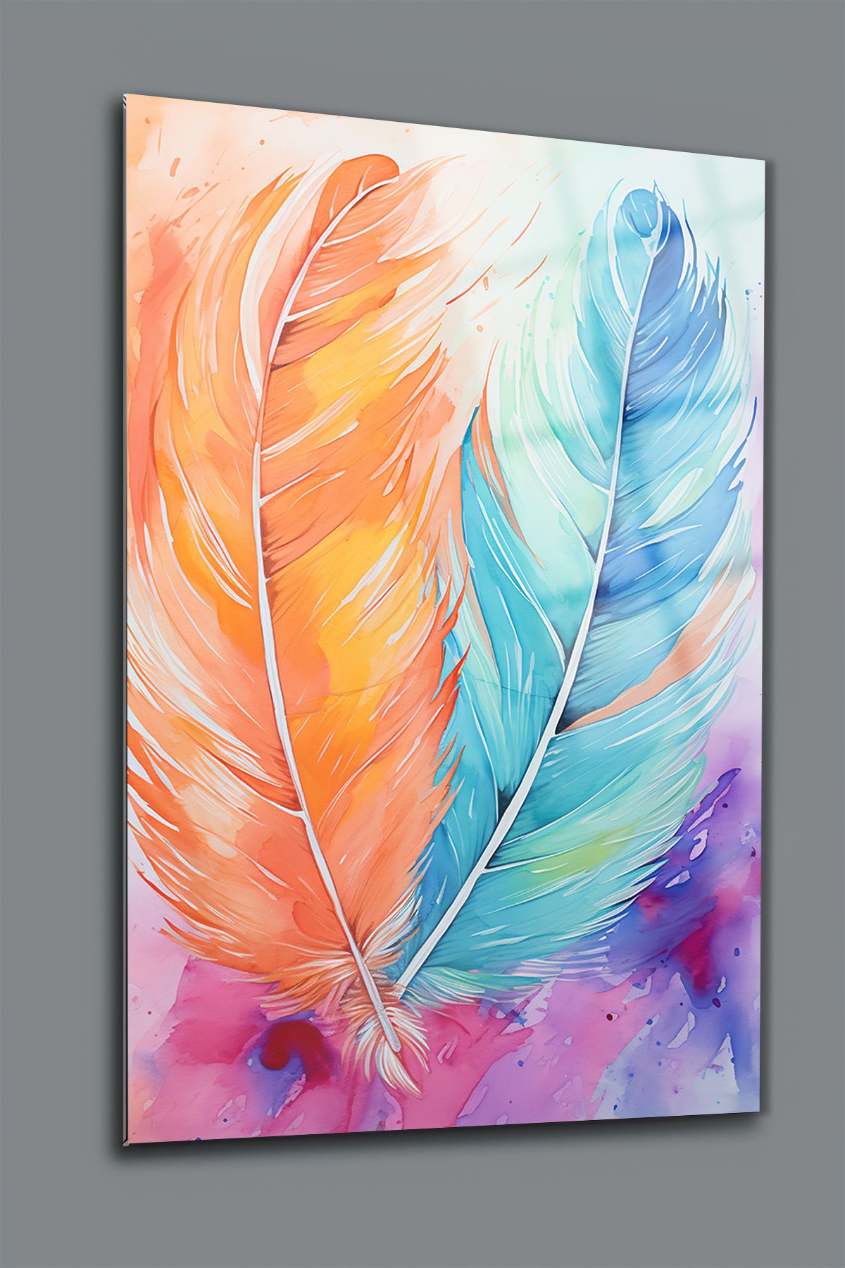 glassartdesign Turuncu Mavi Tüy Cam Tablo-Modern Tablo-Ev Dekorasyonu