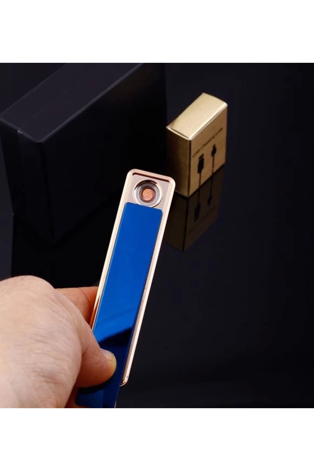 MT29 GİYİM Şık Görünümlü Usb Şarjlı Rezistanslı İnce Slim Metal Çakmak (mavi)