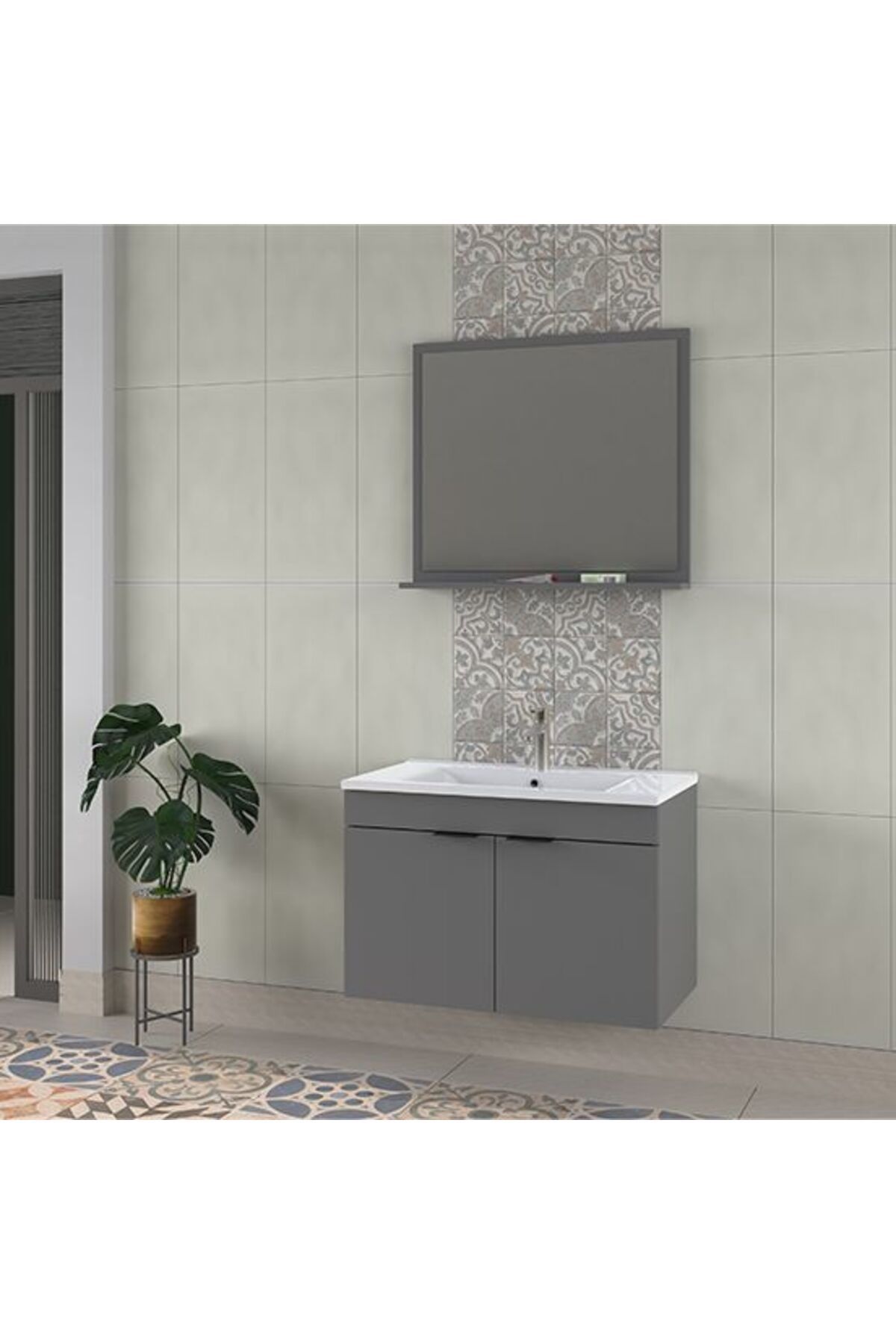 BİANİ FİX Biani Fix Arya 85 cm Mat Gri Banyo Dolabı