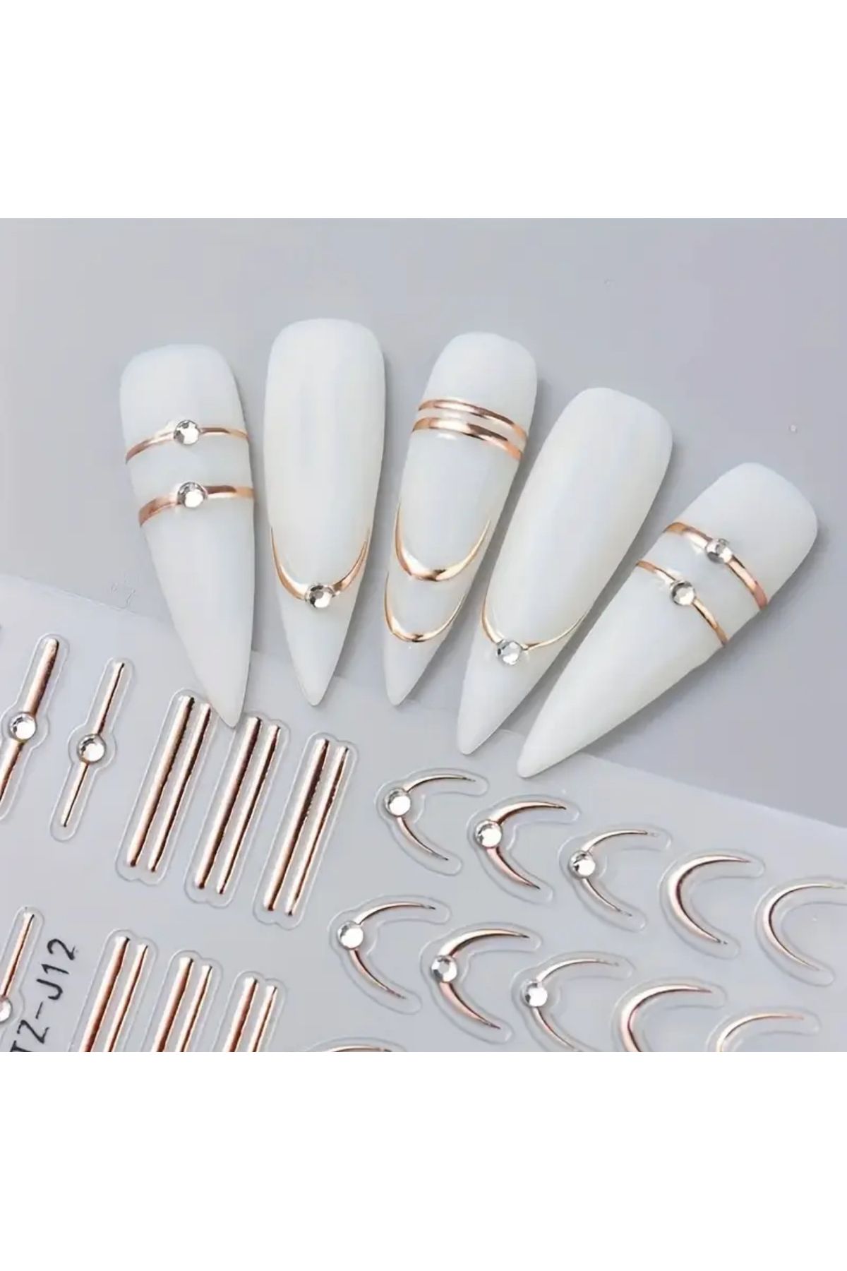 zeinapp Kristal Taşlı Fransız Manikür Tırnak Sticker French Manicure Nail Art Metalik Kendinden Yapışkanlı