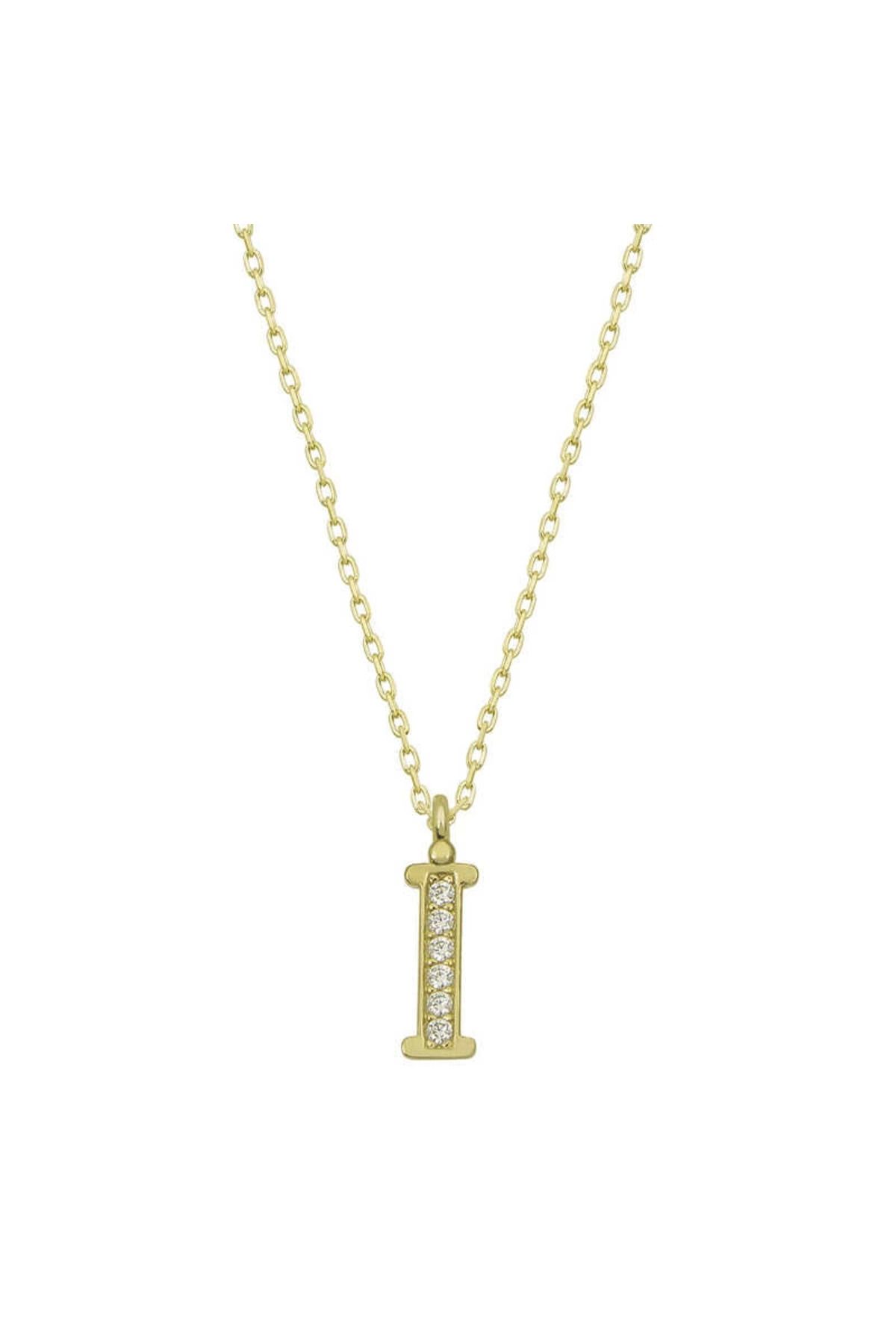 MT29 GİYİM 925 Ayar Gümüş Gold İ Harfi Kadın Gümüş Kolye (T6616) (336336)