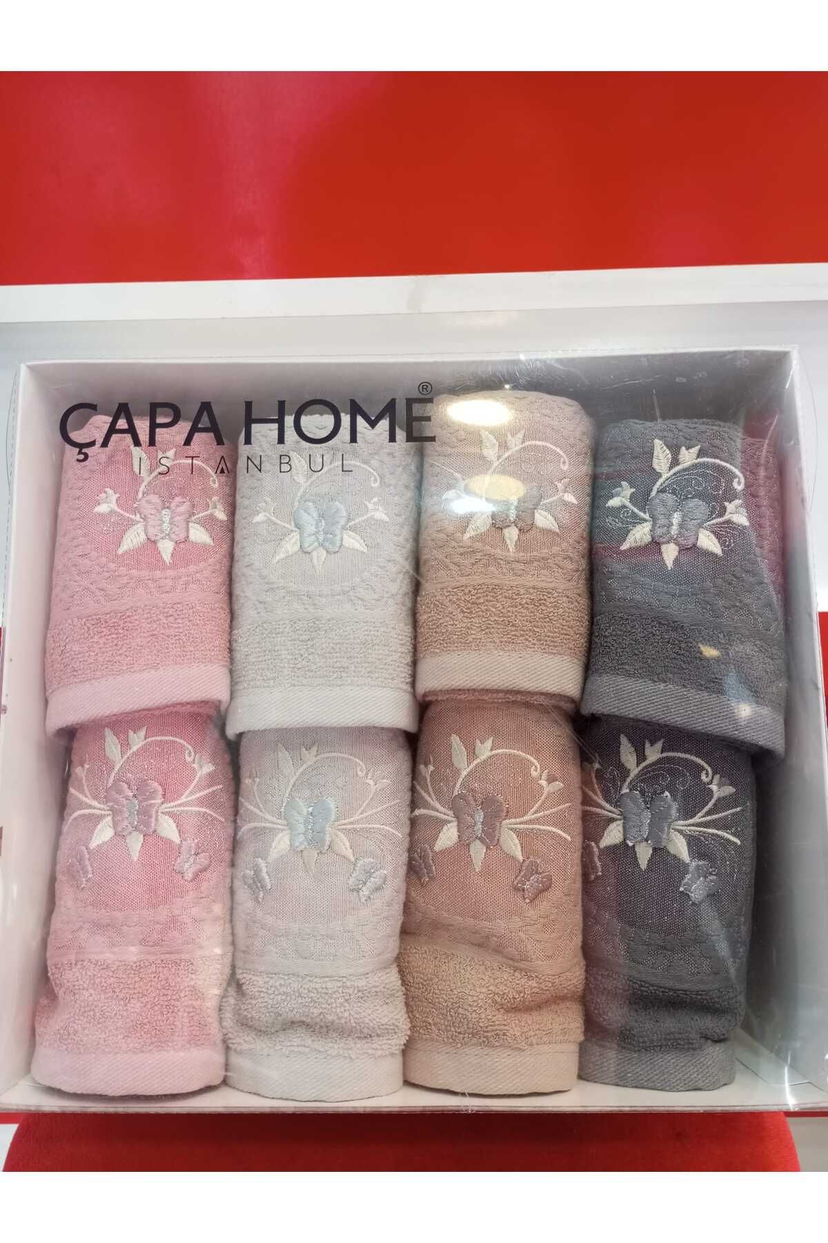 Çapa Home 8 Lİ PREMİUM KALİTE İŞLEME PAMUKLU ÇEYİZLİK HEDİYELİK GÜNDELİK MUTFAK VE EL YÜZ HAVLUSU 50X90