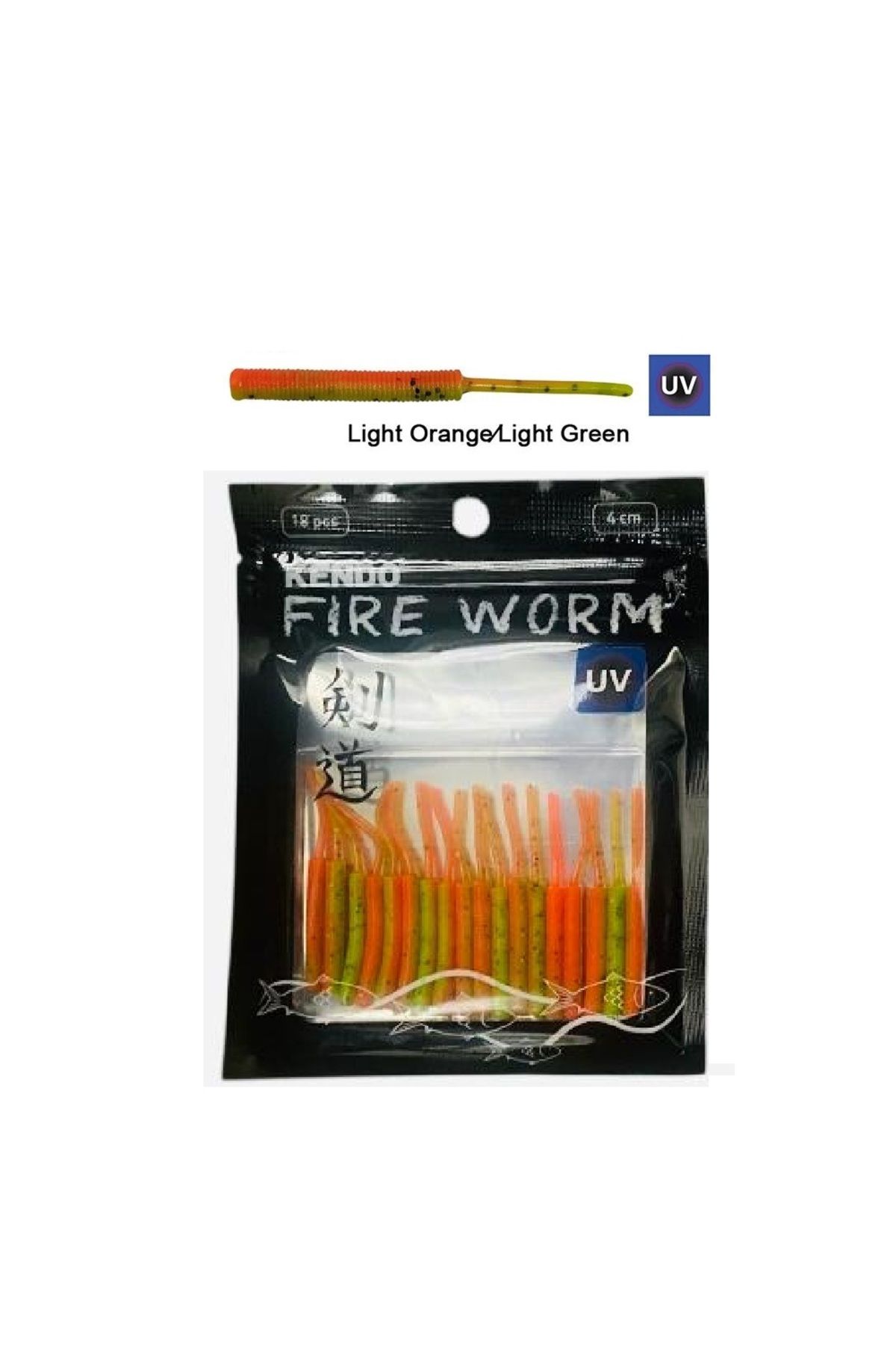 Kendo Fire Worm 5cm 18Adet Lrf Silikonu Yapay Yem Light Orange/Light Green