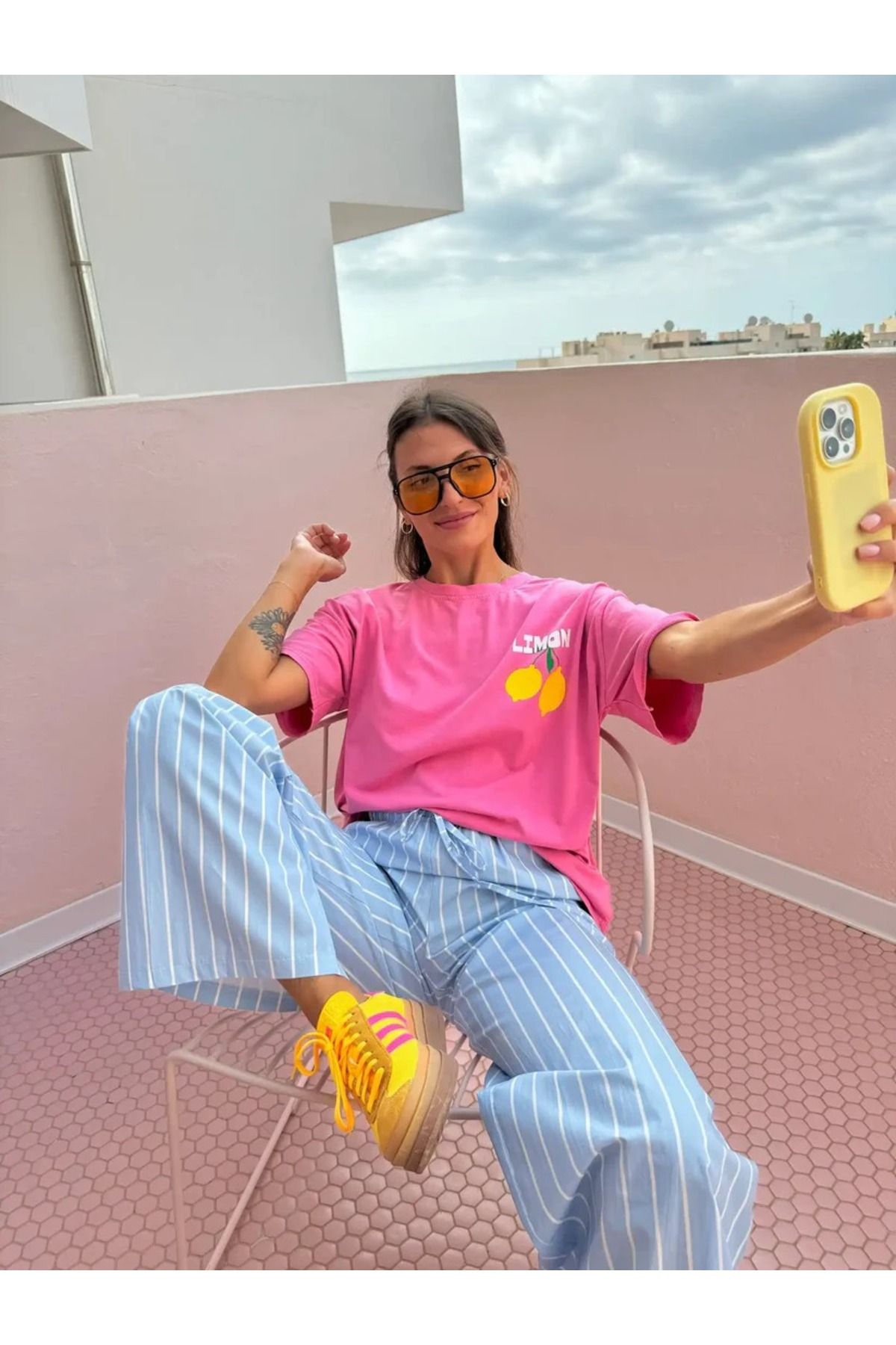 JANSO GROUP -KADIN PAMUKLU BASKILI HAPP VIBES KISA KOLLU TSHIRT OVERSİZE BÜYÜK BEDEN