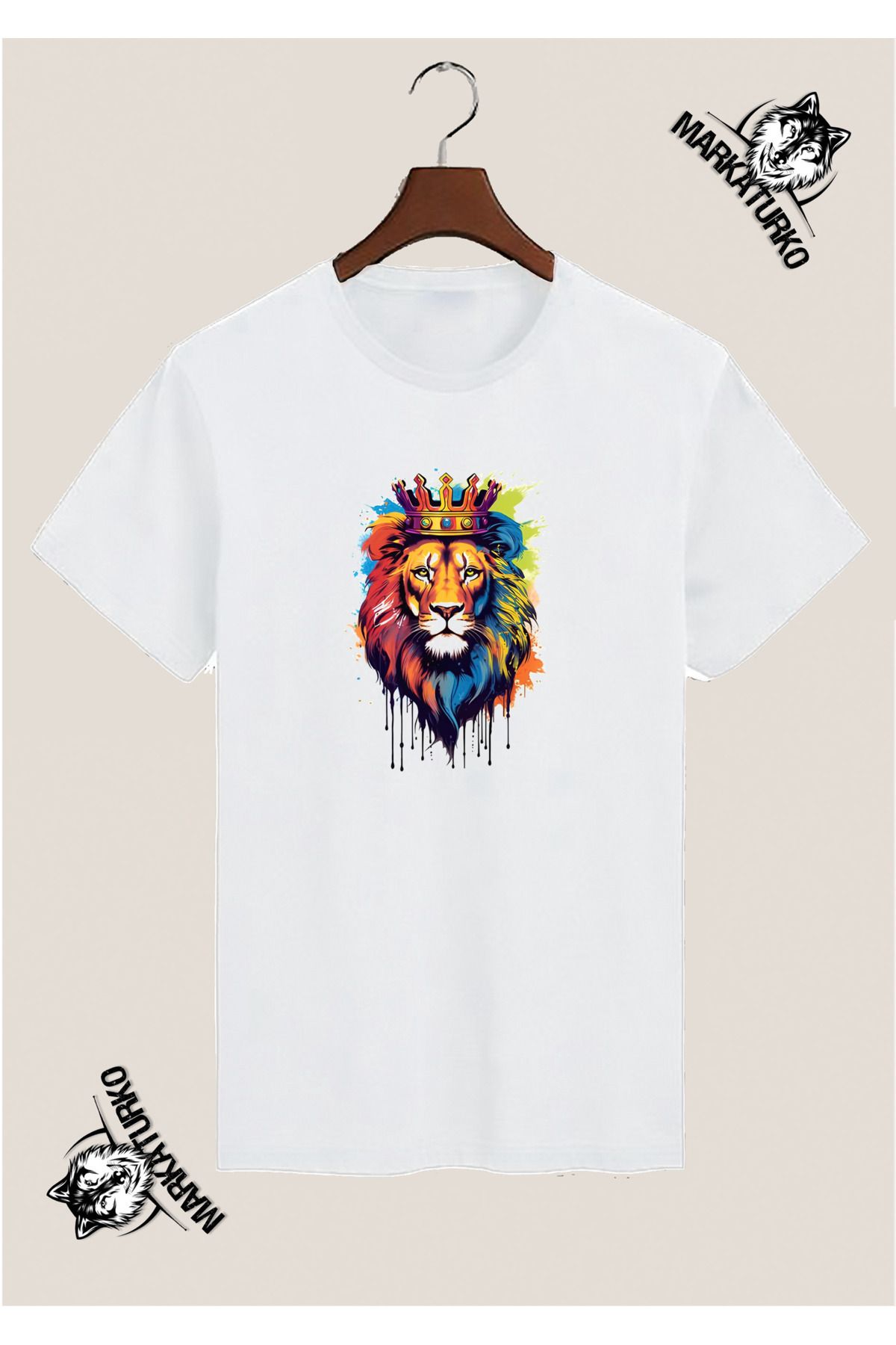 MarkaTurko ASLAN POP-ART ÖZEL TASARIM BASKILI BEYAZ TSHİRT 64902-65