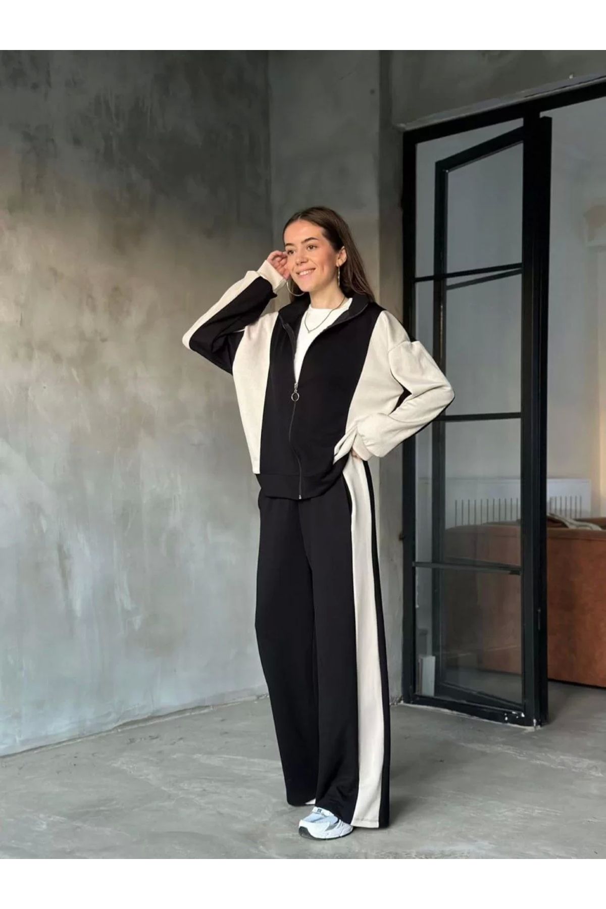 MODA CS Osy Modal Yumuşak Dokulu Kumaş Kapüşonlu Fermuarlı Takım - Siyah