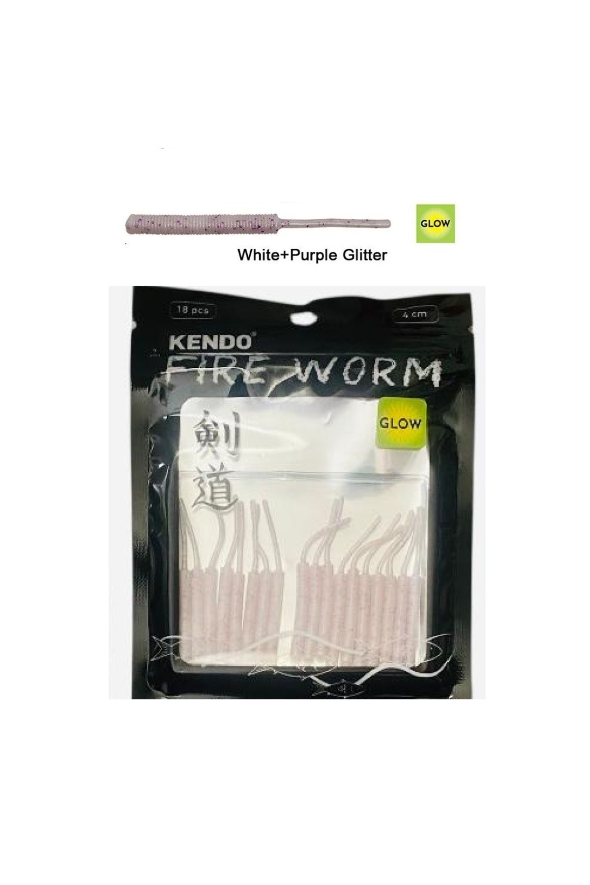 Kendo Fire Worm 5cm 18Adet Lrf Silikonu Yapay Yem White+Purple Glitter
