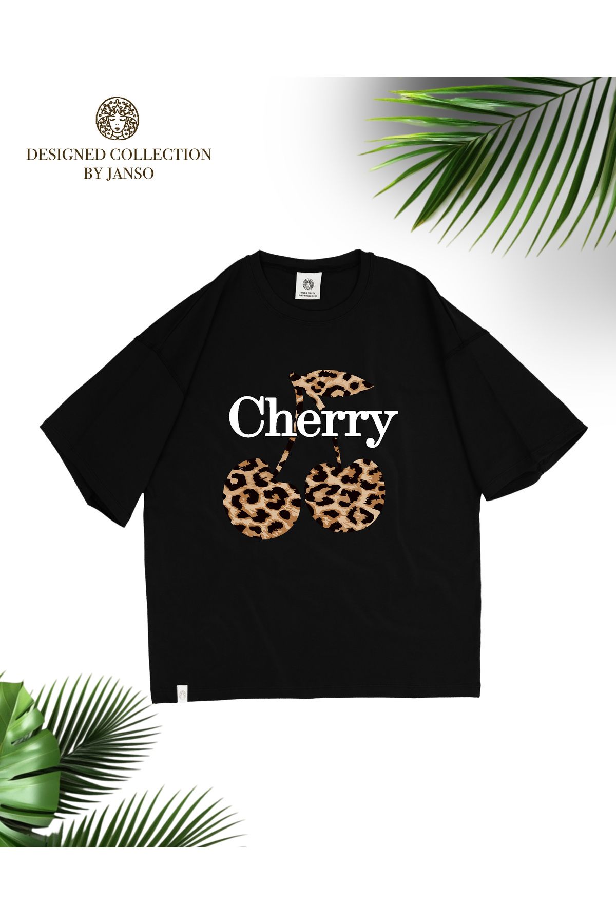LOU MODA -KADIN PAMUKLU BASKILI Cherry Tiger KISA KOLLU TSHIRT OVERSİZE BÜYÜK BEDEN