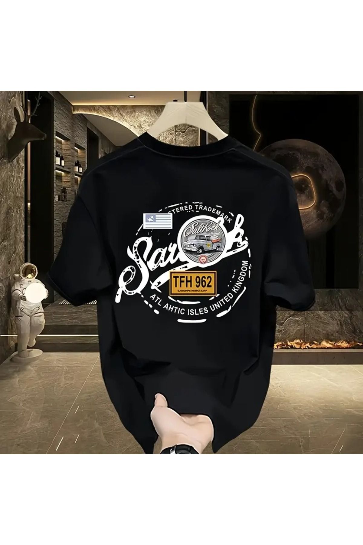 LAND MODA Erkekler için Hafif Katı Pamuk Trendy Baskılı Kısa Kollu T-Shirt, Yeni Yazlık Rahat Stil, Bol Kesim,